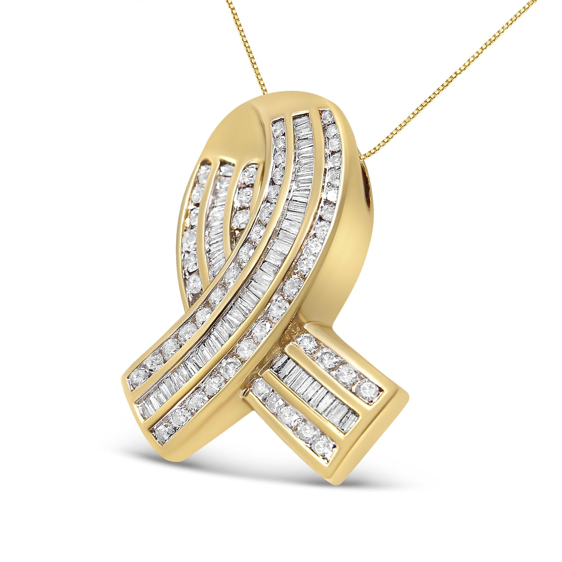 14K Yellow Gold 2 5/8 cttw Channel Set White Diamond Awareness Ribbon Pendant Necklace (G-H Color, VS1-VS2 Clarity) - NO CHAIN-1