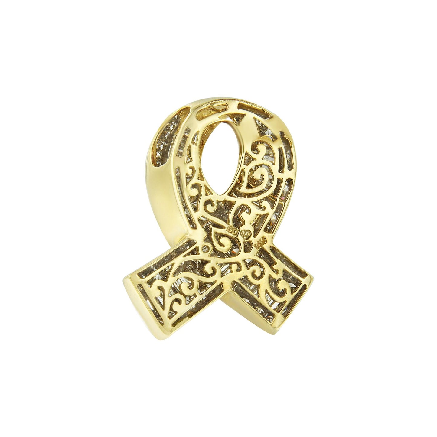 14K Yellow Gold 2 5/8 cttw Channel Set White Diamond Awareness Ribbon Pendant Necklace (G-H Color, VS1-VS2 Clarity) - NO CHAIN-4