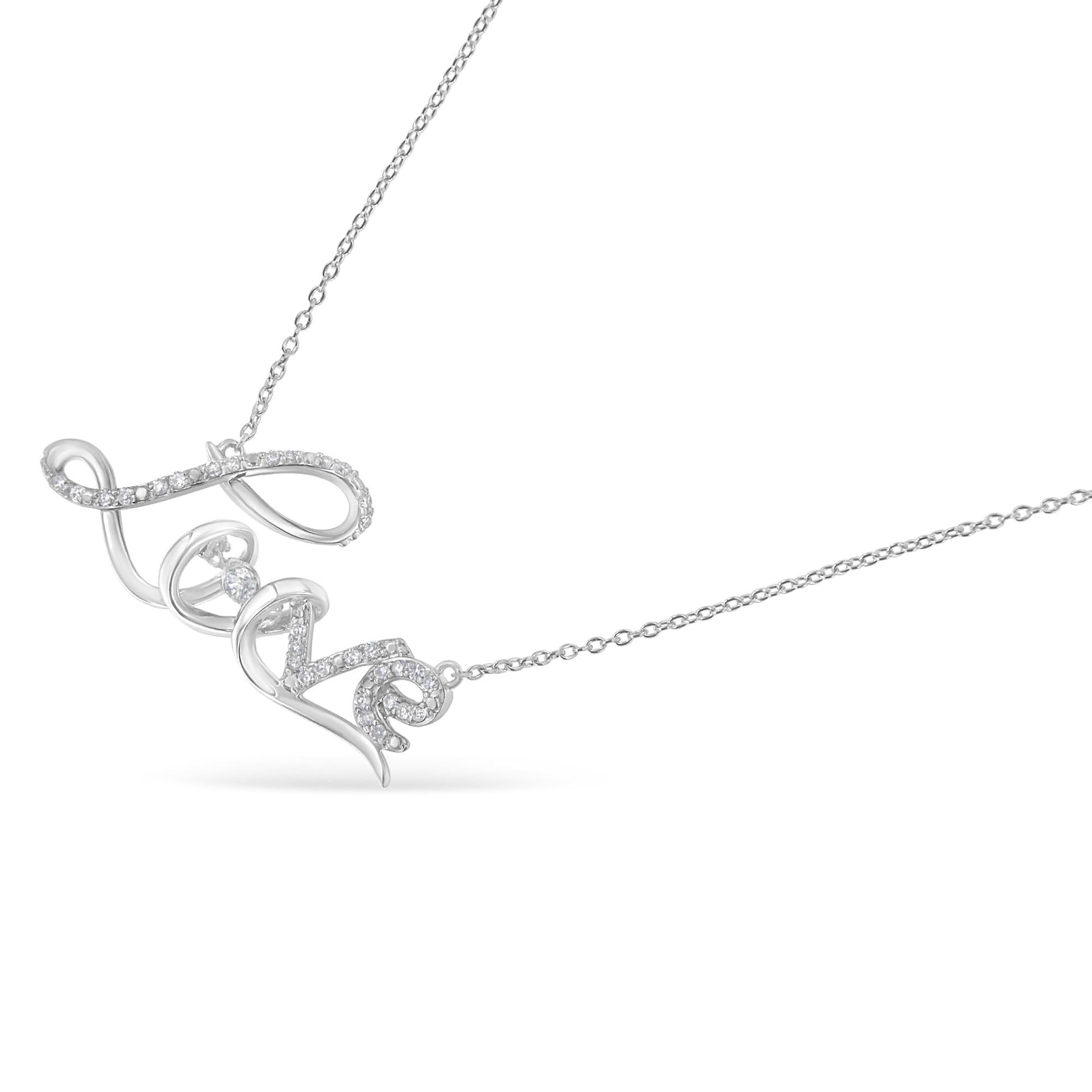 .925 Sterling Silver 1/4 Cttw Diamond Cursive "Love" 18" Pendant Necklace (H-I Color, I1-I2 Clarity)-3