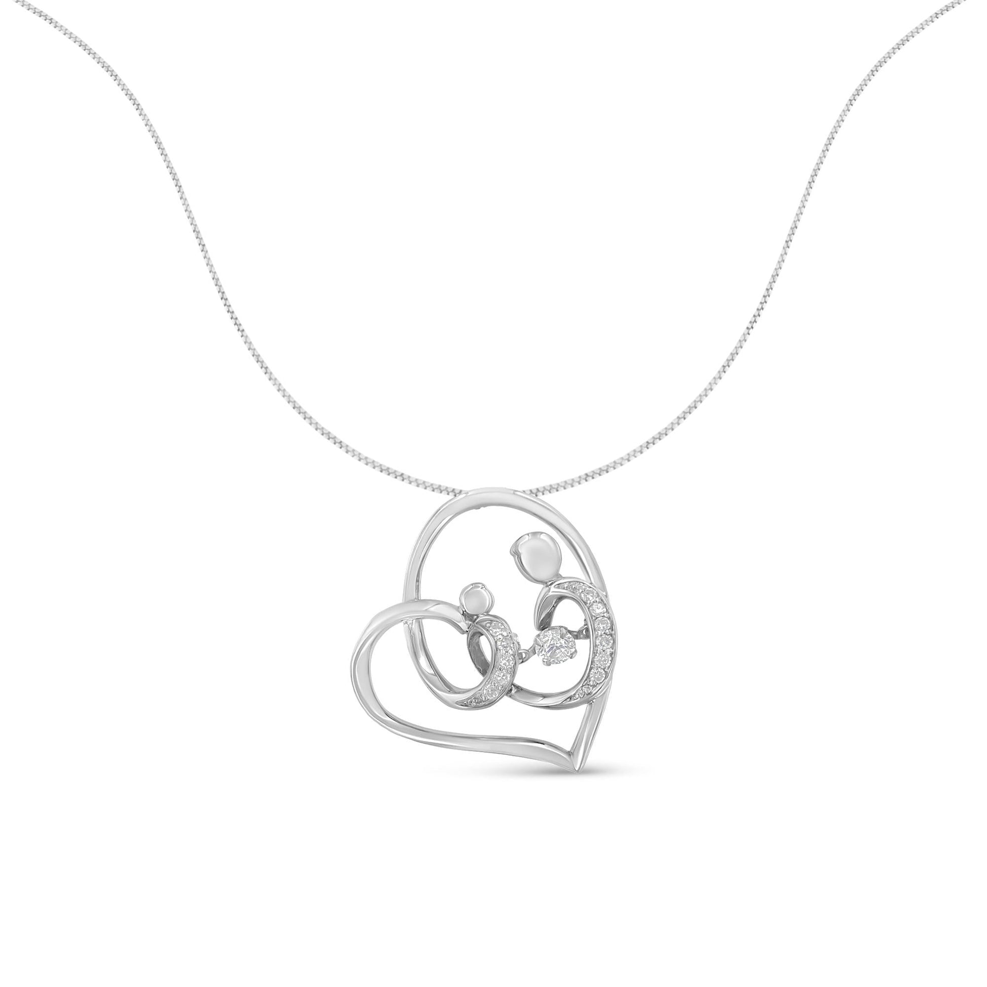 .925 Sterling Silver 1/6 cttw Diamond Heart Pendant Necklace (H-I, I1-I2)-1