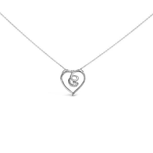 .925 Sterling Silver 1/4 Cttw Brilliant-Cut Diamond Open Heart Twisted Awareness Ribbon 18" Pendant Necklace (H-I Color, I1-I2 Clarity)-0