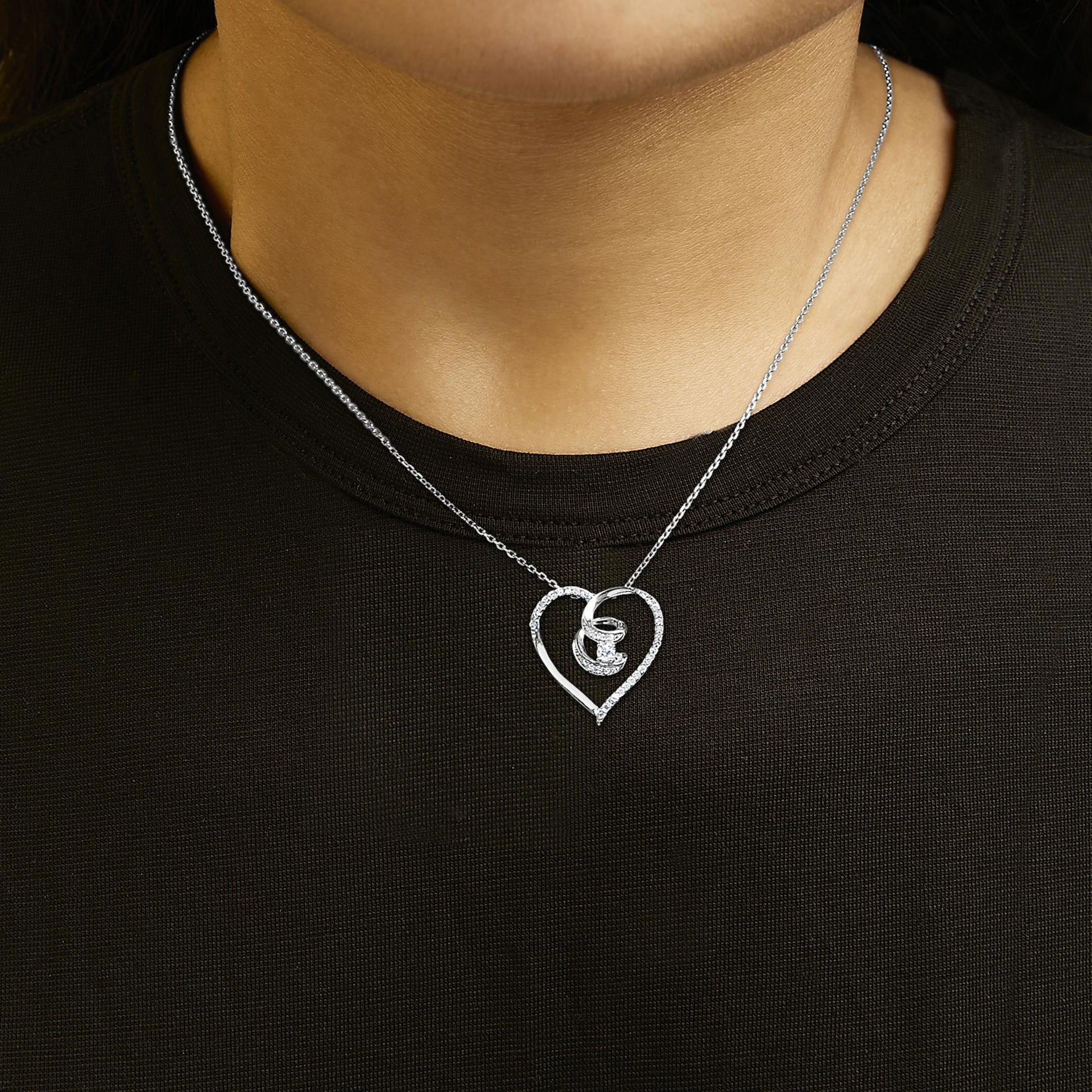 .925 Sterling Silver 1/4 Cttw Brilliant-Cut Diamond Open Heart Twisted Awareness Ribbon 18" Pendant Necklace (H-I Color, I1-I2 Clarity)-2