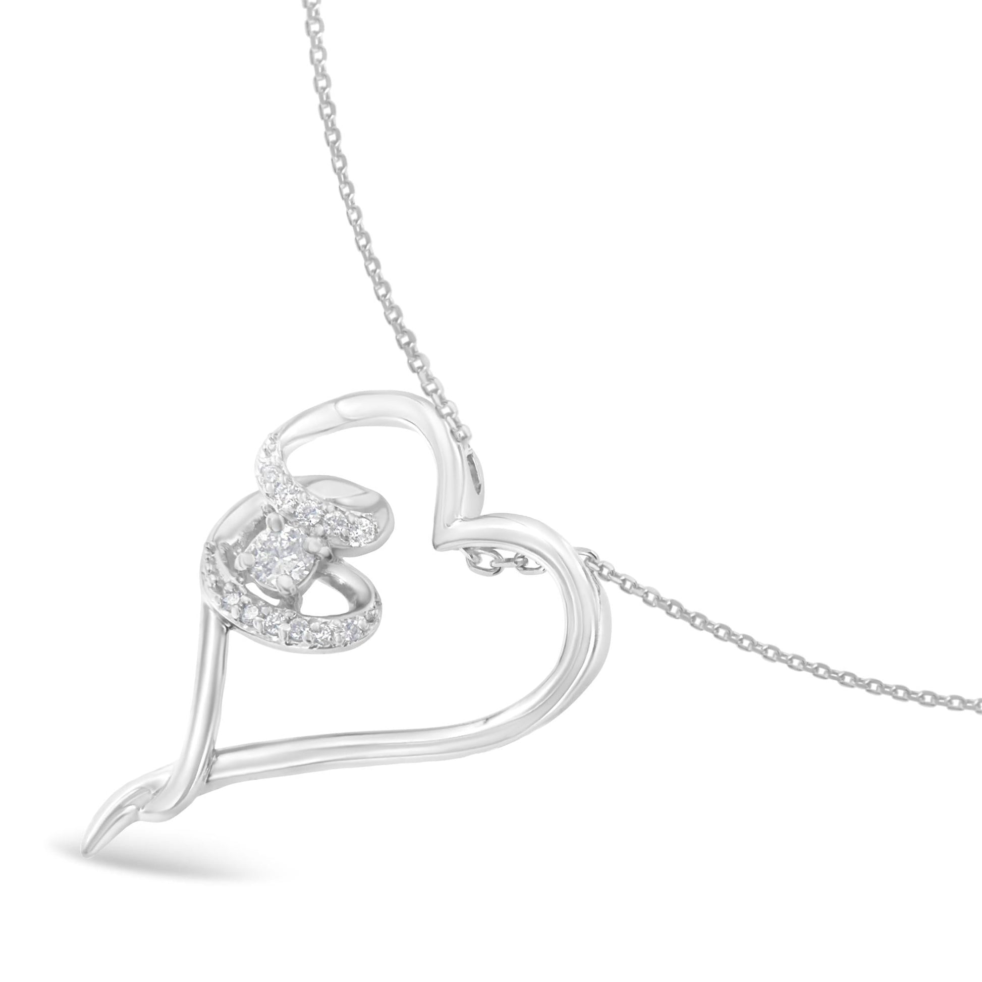 .925 Sterling Silver 1/10 cttw Diamond Heart Pendant Necklace (H-I, I1-I2)-3