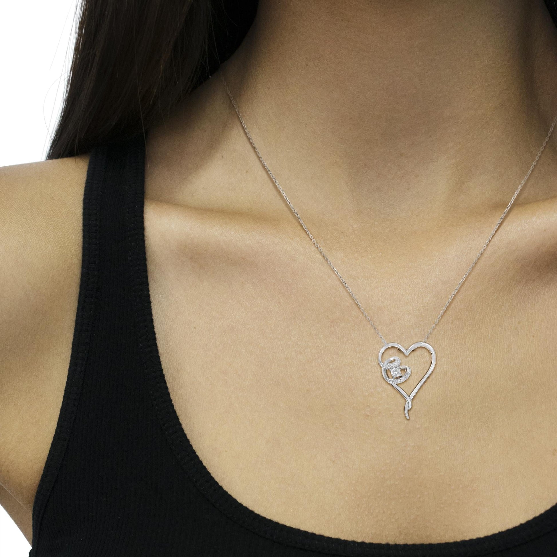 .925 Sterling Silver 1/10 cttw Diamond Heart Pendant Necklace (H-I, I1-I2)-2
