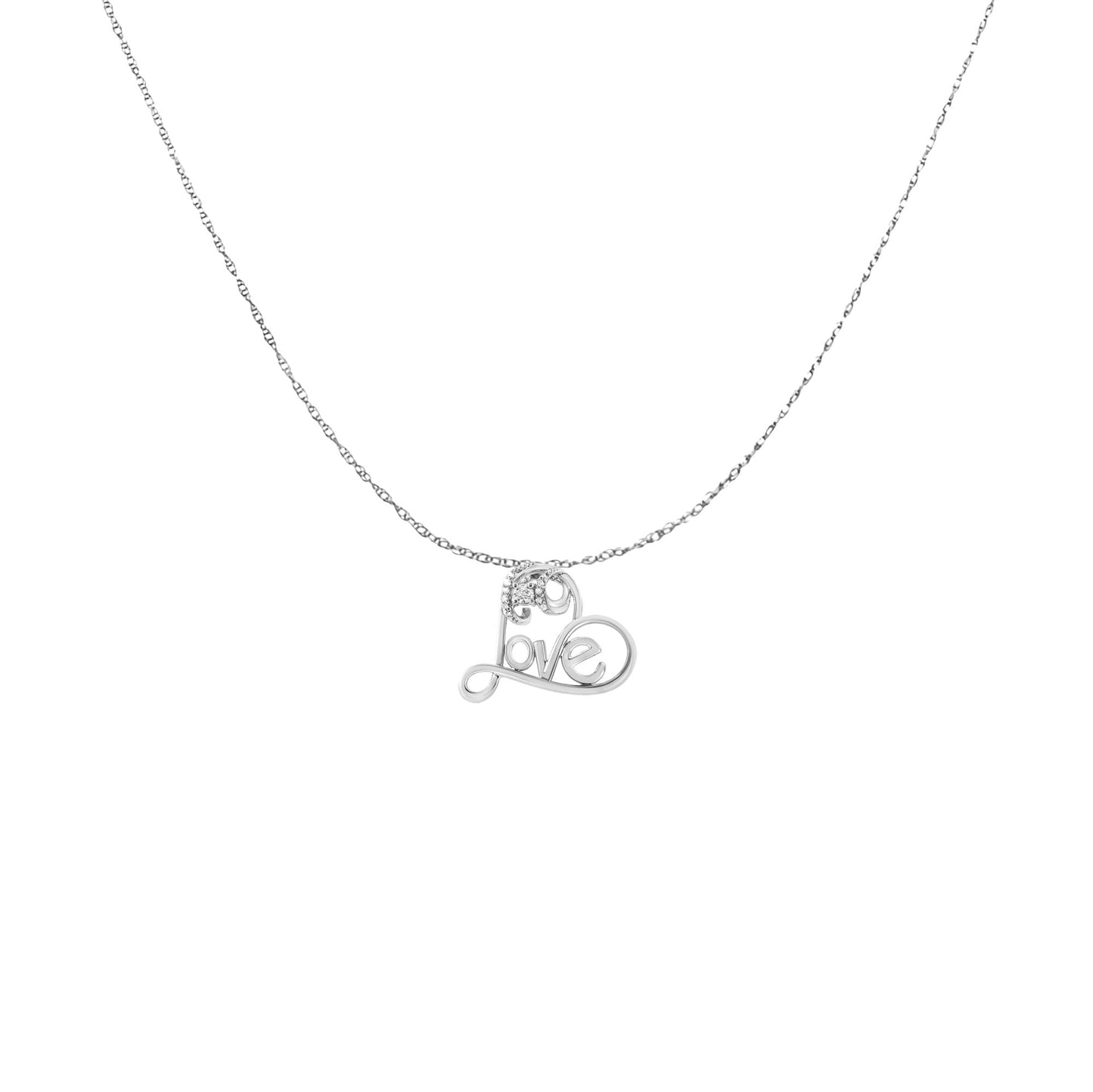 .925 Sterling Silver 1/10 Cttw Round Brilliant-Cut Diamond Accented Open Heart with Love 18" Pendant Necklace (H-I Color, I1-I2 Clarity)-3