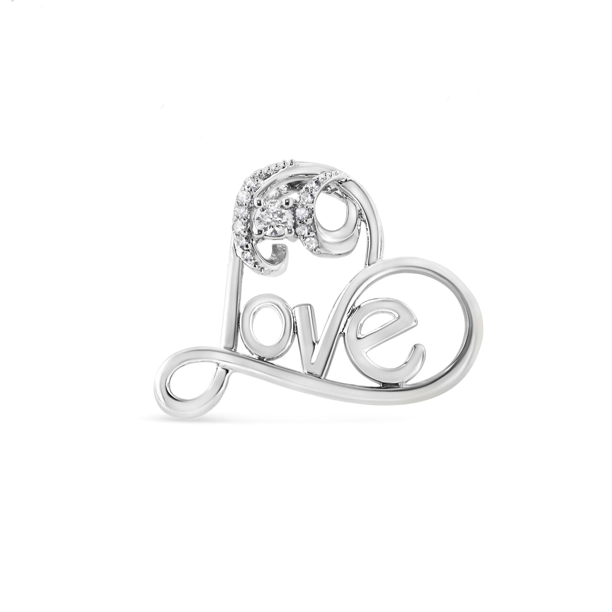 .925 Sterling Silver 1/10 Cttw Round Brilliant-Cut Diamond Accented Open Heart with Love 18" Pendant Necklace (H-I Color, I1-I2 Clarity)-4