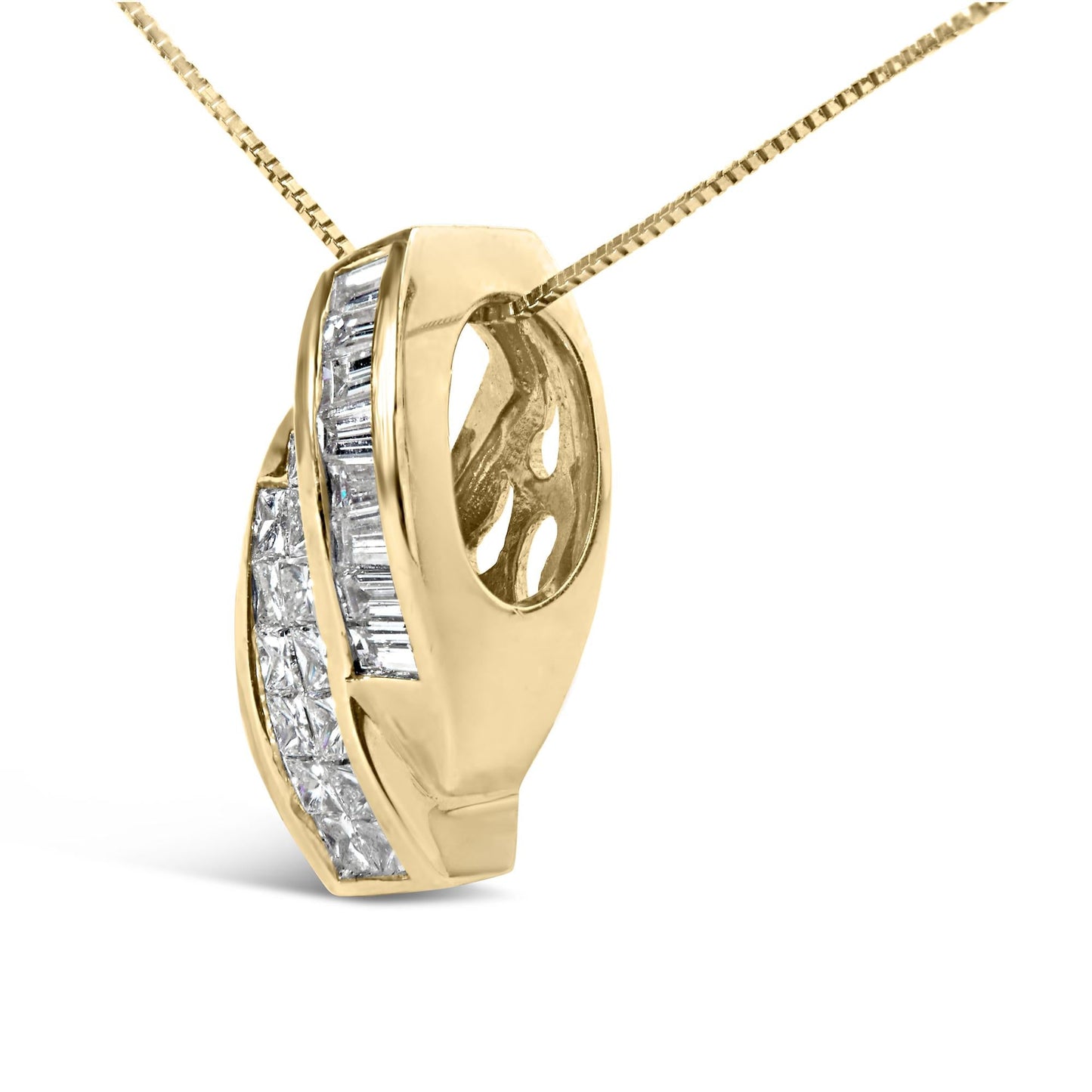 14k Yellow Gold 1 1/3 Cttw Princess and Baguette-cut Diamond Double Curved Pendant Necklace (H-I Color ,VS1-VS2 Clarity) - NO CHAIN INCLUDED-3