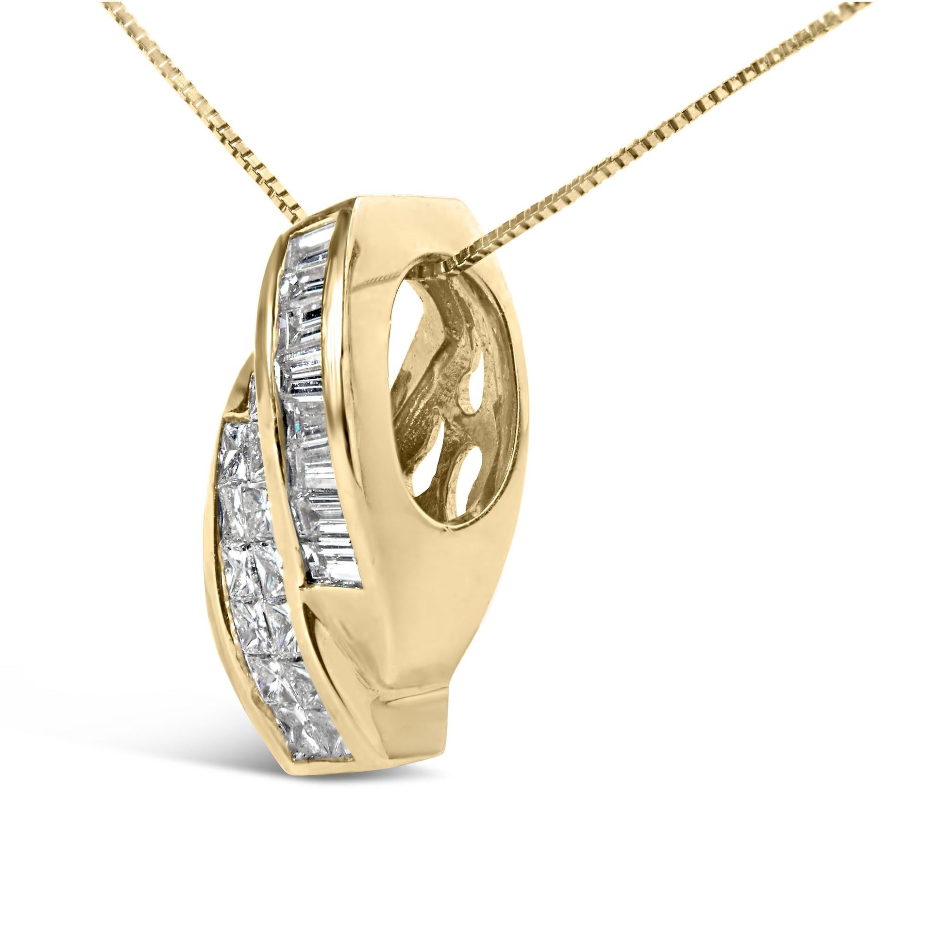 14k Yellow Gold 1 1/3 Cttw Princess and Baguette-cut Diamond Double Curved Pendant Necklace (H-I Color ,VS1-VS2 Clarity) - NO CHAIN INCLUDED-3