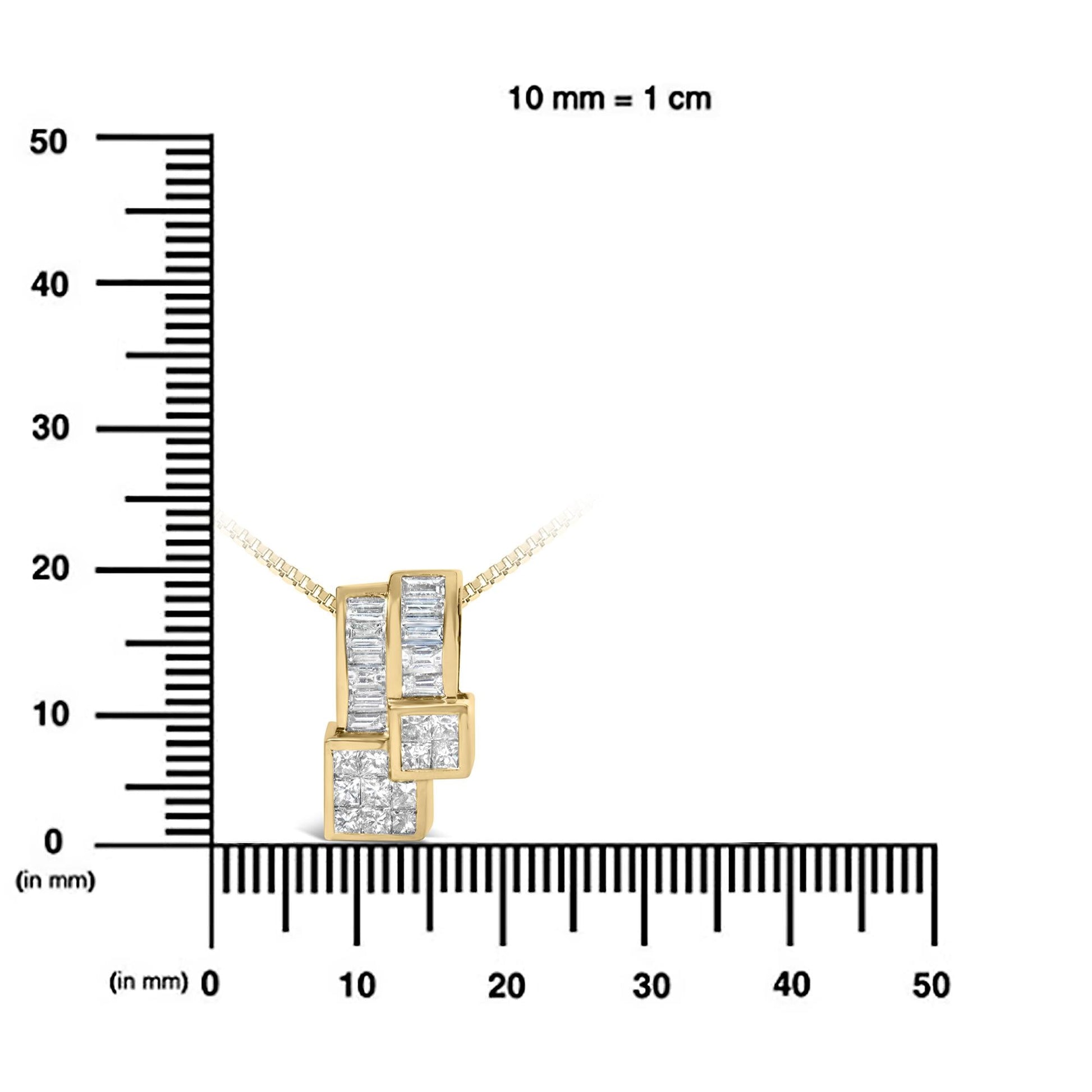 14K Yellow Gold 1 1/2 cttw Princess and Baguette Cut Diamond Geometric Pendant Necklace (H-I Color, VS1-VS2 Clarity)-4
