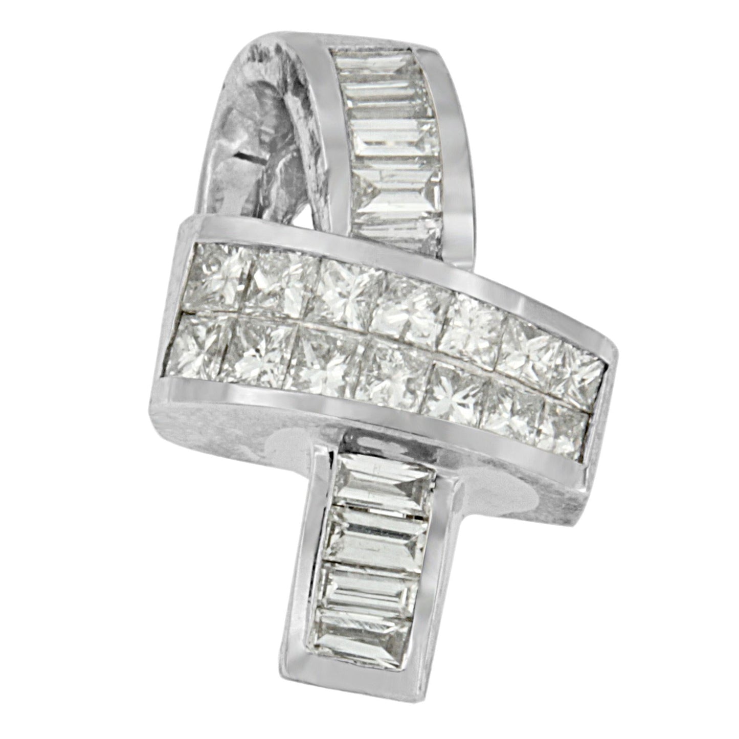 14K White Gold 2 cttw Princess and Baguette Cut Diamond Ribbon Pendant Necklace (H-I, SI-SI2)-2