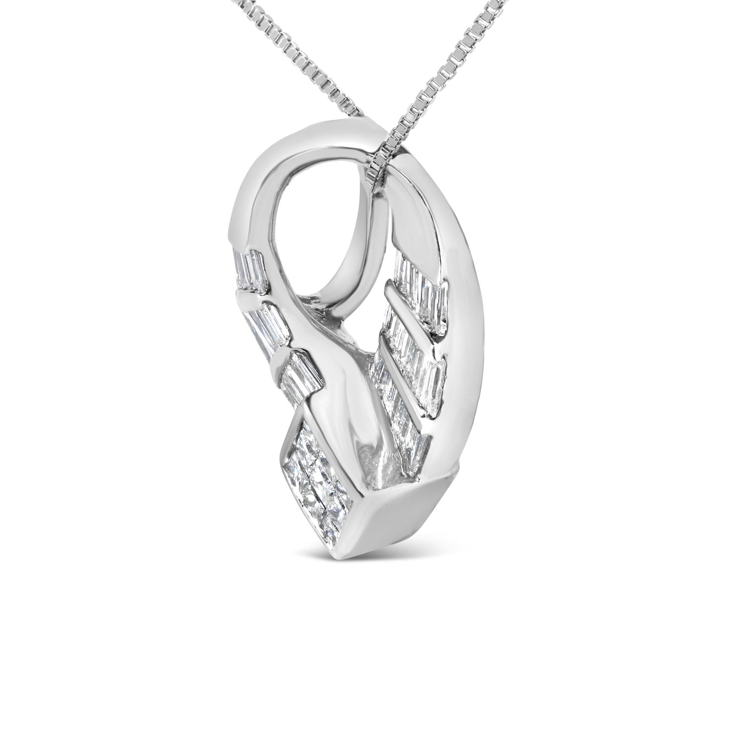 14k White Gold 1 5/8 Cttw Invisible Set Princess and Channel Set Baguette Diamond Curved Oval Shape Pendant Necklace (G-H Color, VS2-SI1 Clarity)-3
