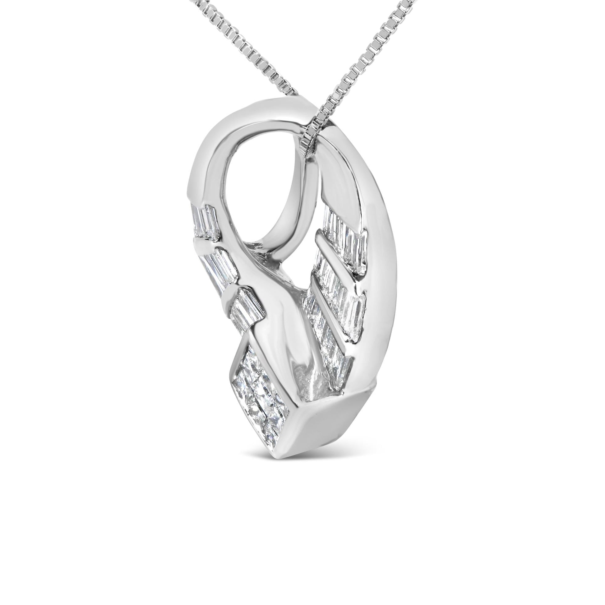 14k White Gold 1 5/8 Cttw Invisible Set Princess and Channel Set Baguette Diamond Curved Oval Shape Pendant Necklace (G-H Color, VS2-SI1 Clarity)-3