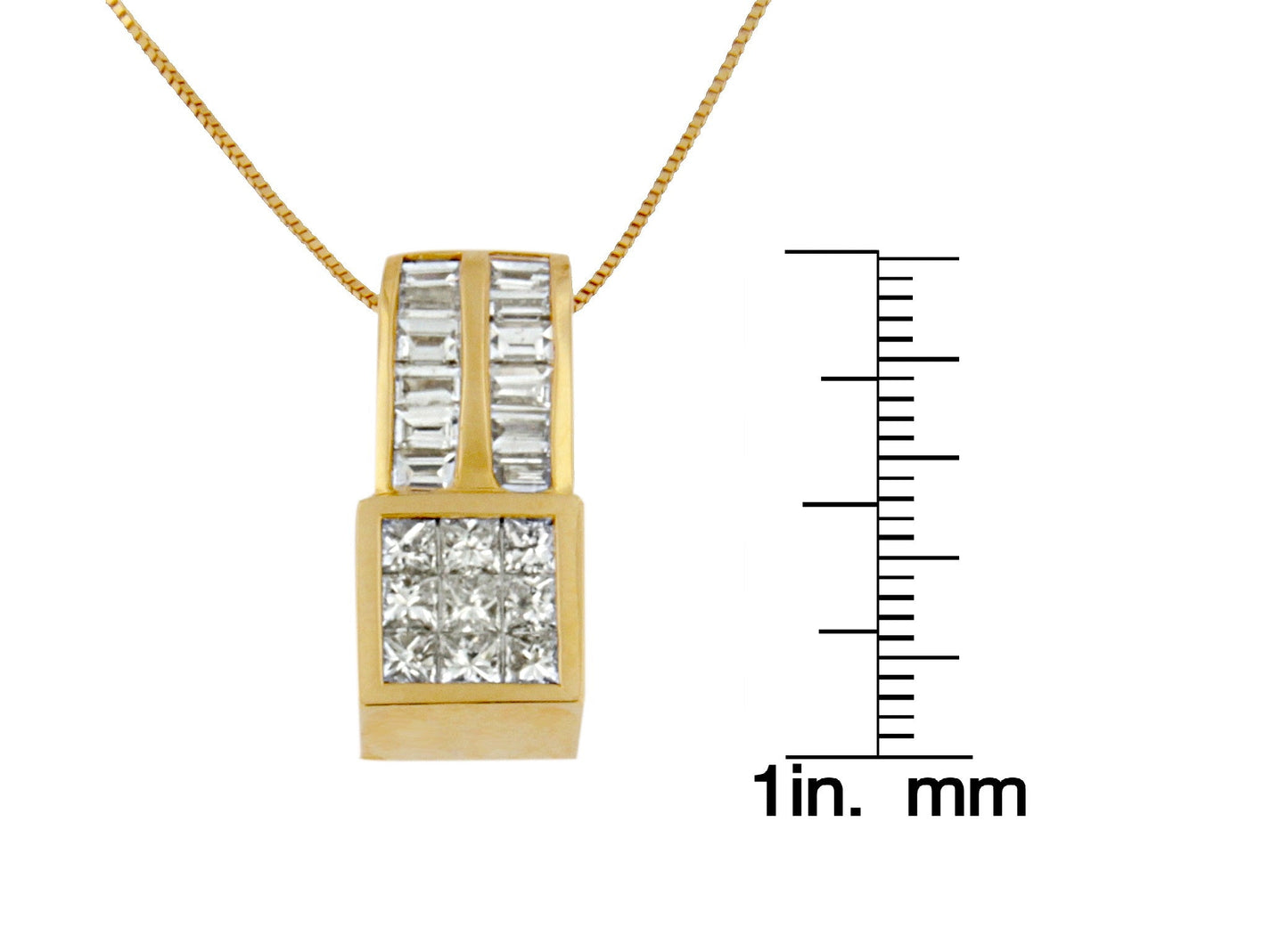 14K Yellow Gold 1 1/4 cttw Princess and Baguette Cut Geometric Inspired Diamond Pendant Necklace (H-I, VS1-VS2)-4