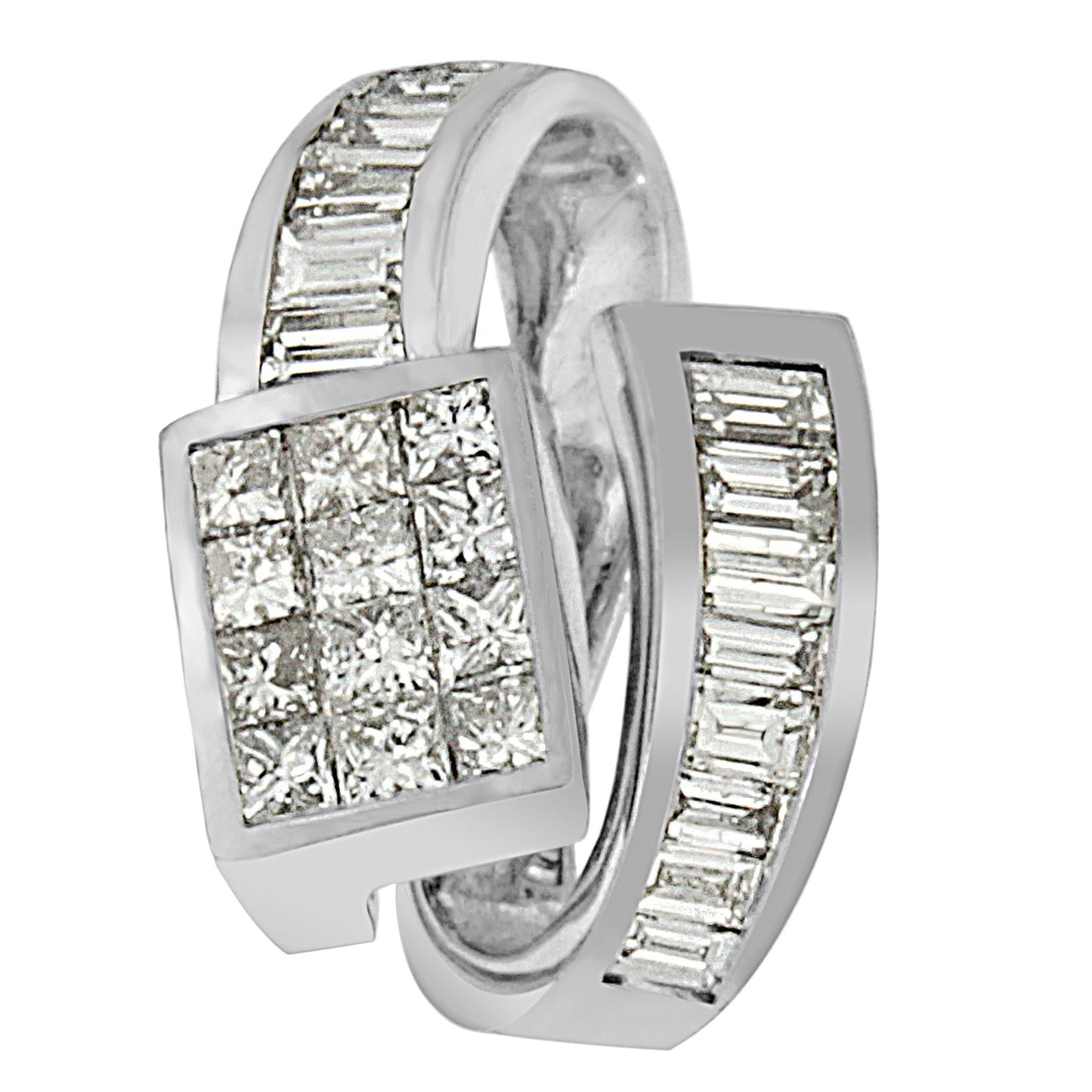 14K White Gold 2 cttw Princess and Baguette Cut Diamond Double Loop Pendant Necklace (G-H, VS1-VS2)-4