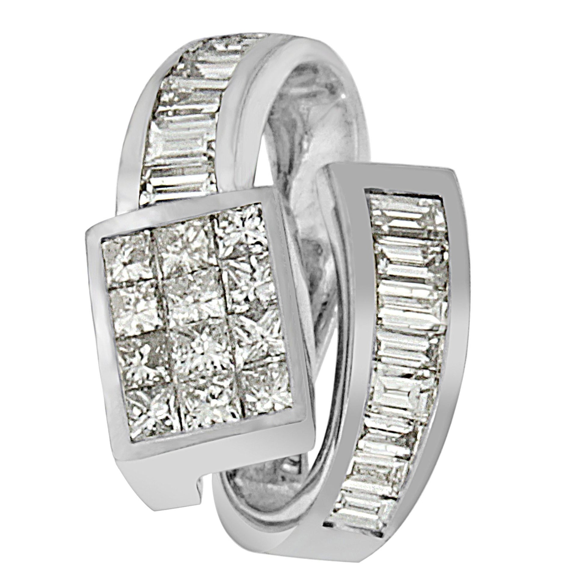 14K White Gold 2 cttw Princess and Baguette Cut Diamond Double Loop Pendant Necklace (G-H, VS1-VS2)-4