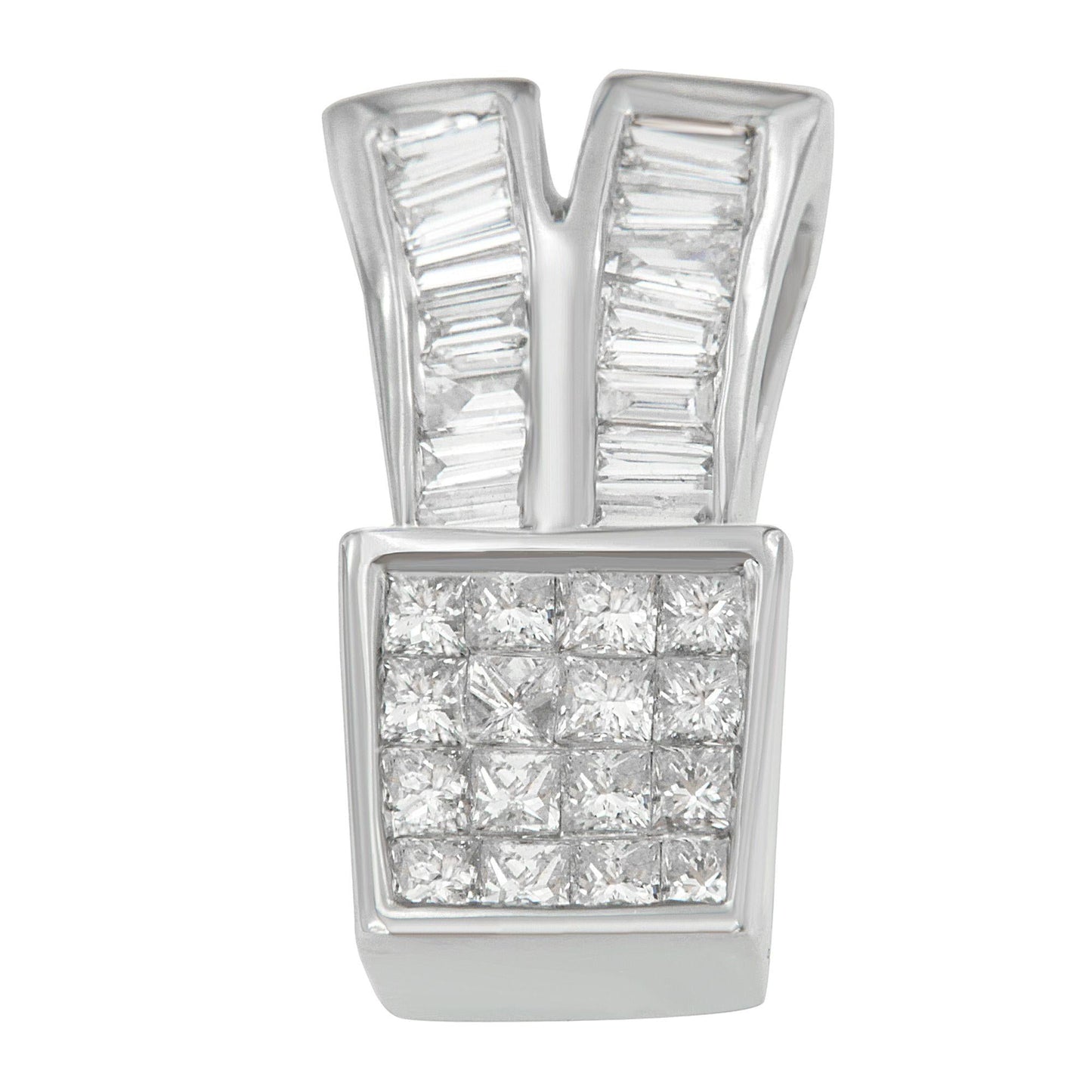 14K White Gold 1 1/3 cttw Princess and Baguette Cut Diamond Sparkling Shapes Pendant Necklace (H-I, SI1-SI2)-0
