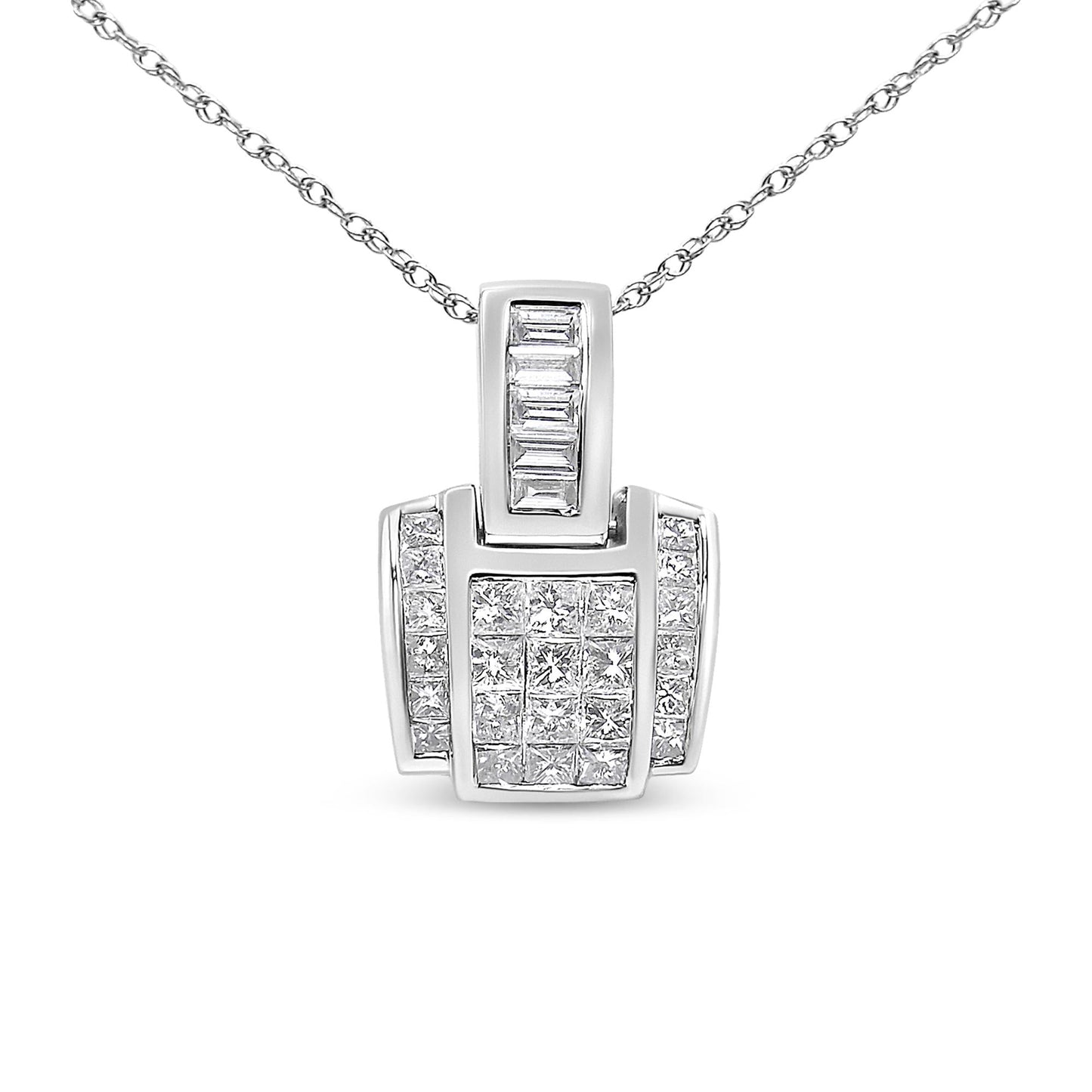 14K White Gold 2 1/5 Cttw Princess Cut Composite Diamond Pendant with Diamond Bale Pendant Necklace (H-I Color,SI1-SI2 Clarity) - NO CHAIN INCLUDED-0