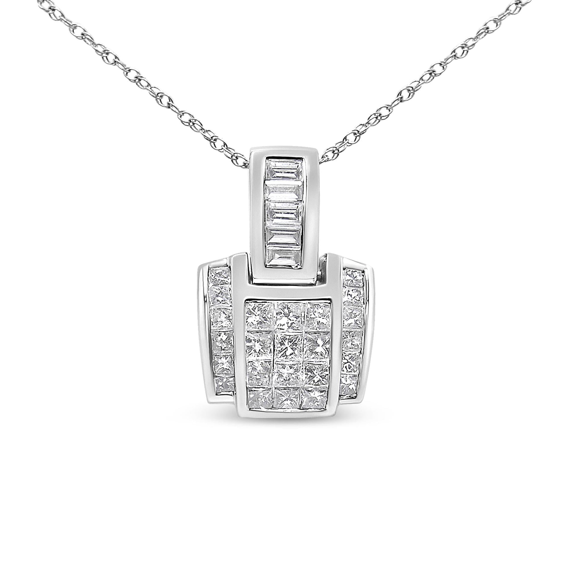14K White Gold 2 1/5 Cttw Princess Cut Composite Diamond Pendant with Diamond Bale Pendant Necklace (H-I Color,SI1-SI2 Clarity) - NO CHAIN INCLUDED-0
