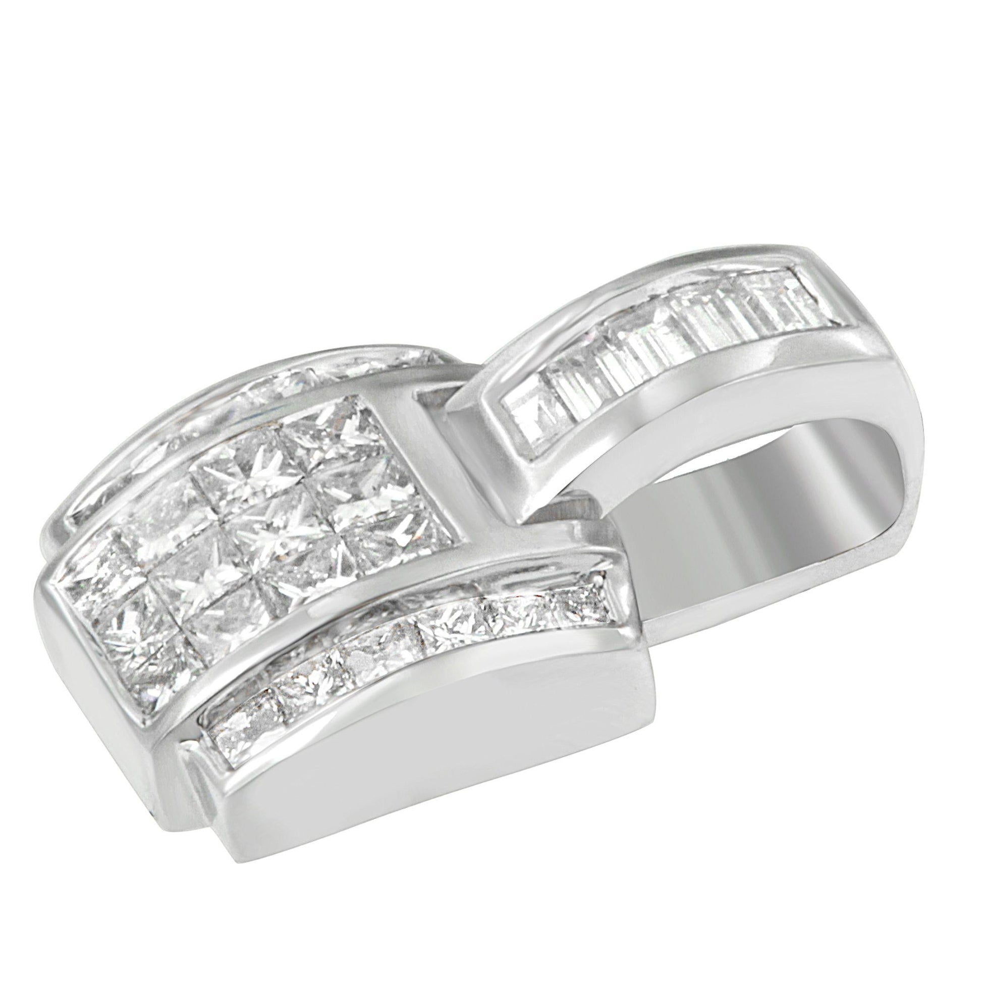14K White Gold 2 1/5 Cttw Princess Cut Composite Diamond Pendant with Diamond Bale Pendant Necklace (H-I Color,SI1-SI2 Clarity) - NO CHAIN INCLUDED-3