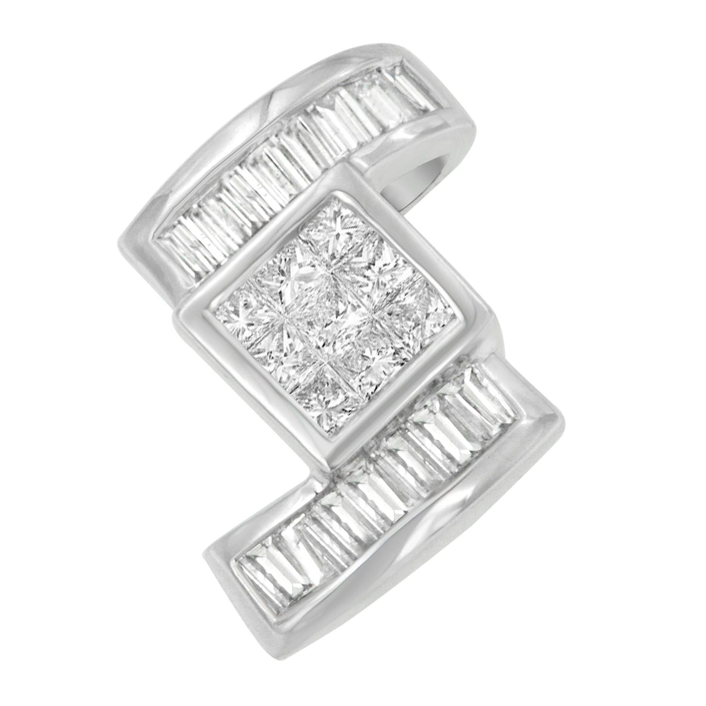 14K White Gold 1 2/5 cttw Princess and Baguette Cut Diamond Zig Zag Pendant Necklace (H-I, SI1-SI2)-1