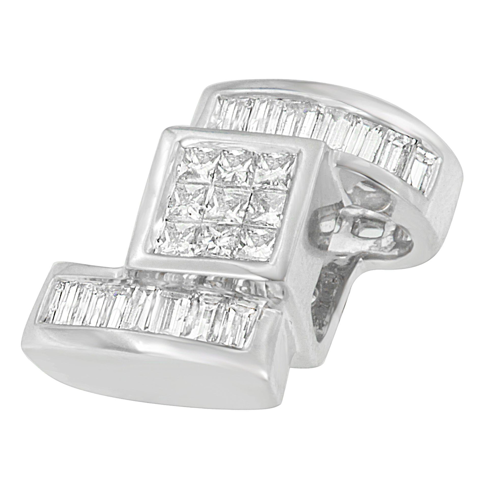 14K White Gold 1 2/5 cttw Princess and Baguette Cut Diamond Zig Zag Pendant Necklace (H-I, SI1-SI2)-2