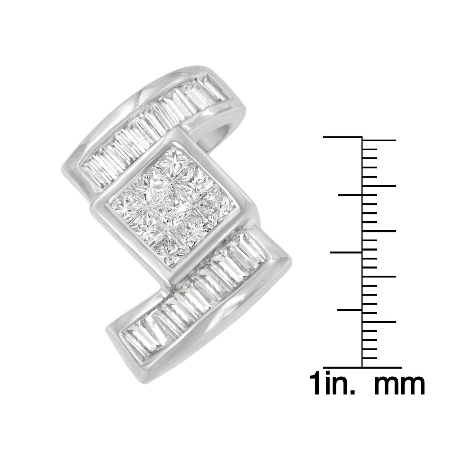 14K White Gold 1 2/5 cttw Princess and Baguette Cut Diamond Zig Zag Pendant Necklace (H-I, SI1-SI2)-3