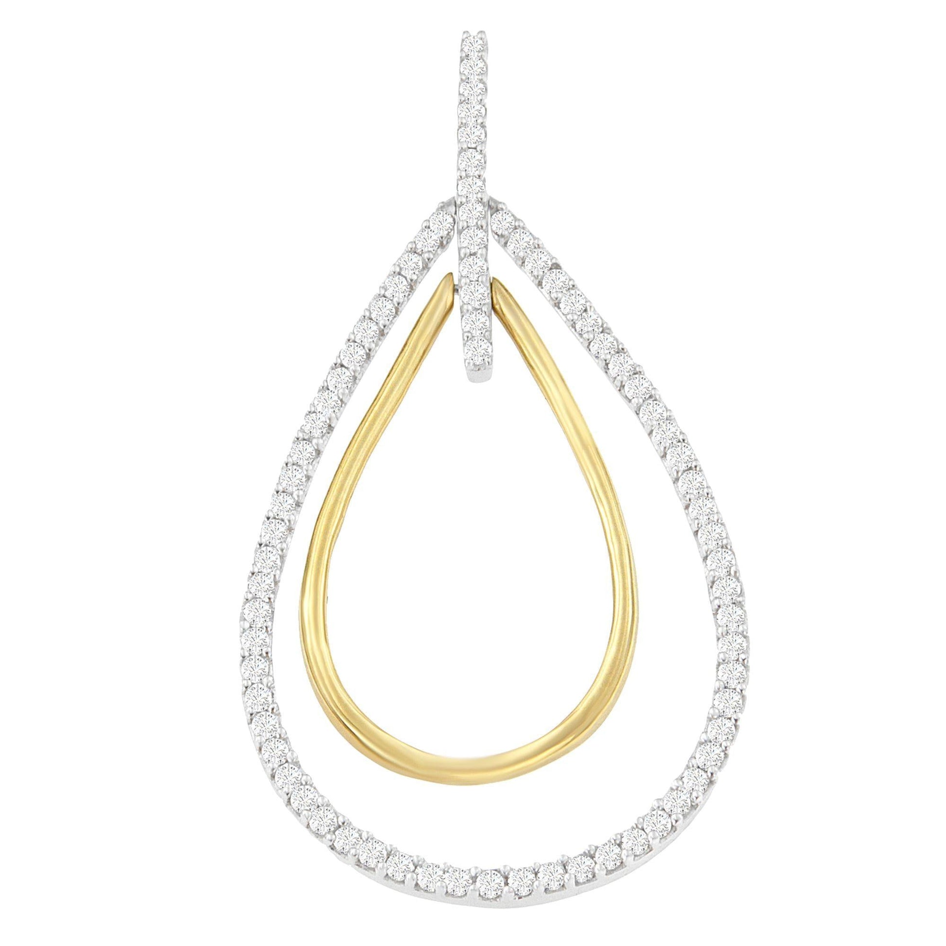 14K Two-Tone Gold Round Cut Diamond Double Burst Pendant Necklace (1.00 cttw, H-I Color, SI2-I1 Clarity)-0