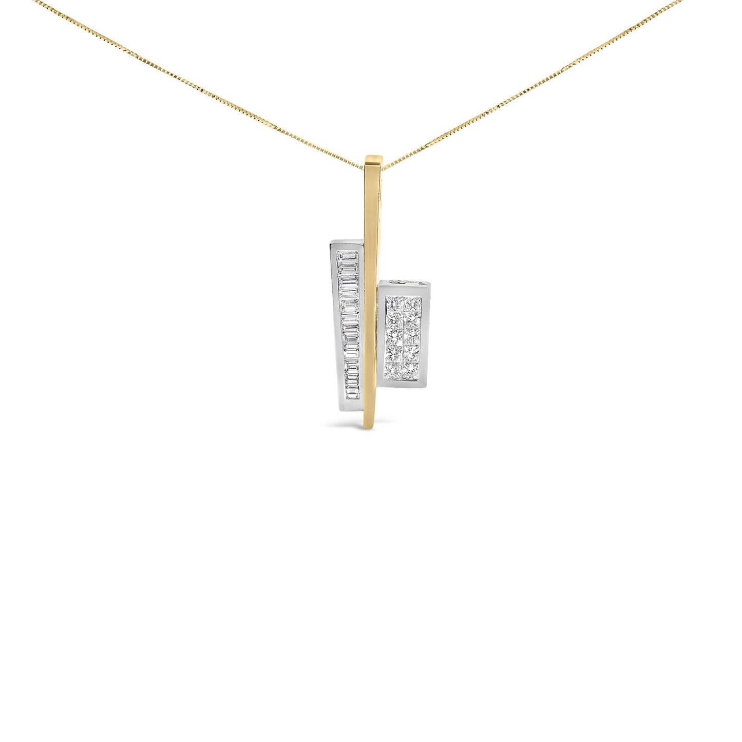 18K Yellow and White Gold 1 7/8 Cttw Princess Baguette Diamond Key Shaped 18" Pendant Necklace (H-I Color, SI1-SI2 Clarity)-1