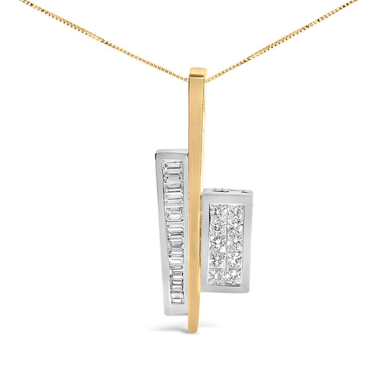 18K Yellow and White Gold 1 7/8 Cttw Princess Baguette Diamond Key Shaped 18" Pendant Necklace (H-I Color, SI1-SI2 Clarity)-0