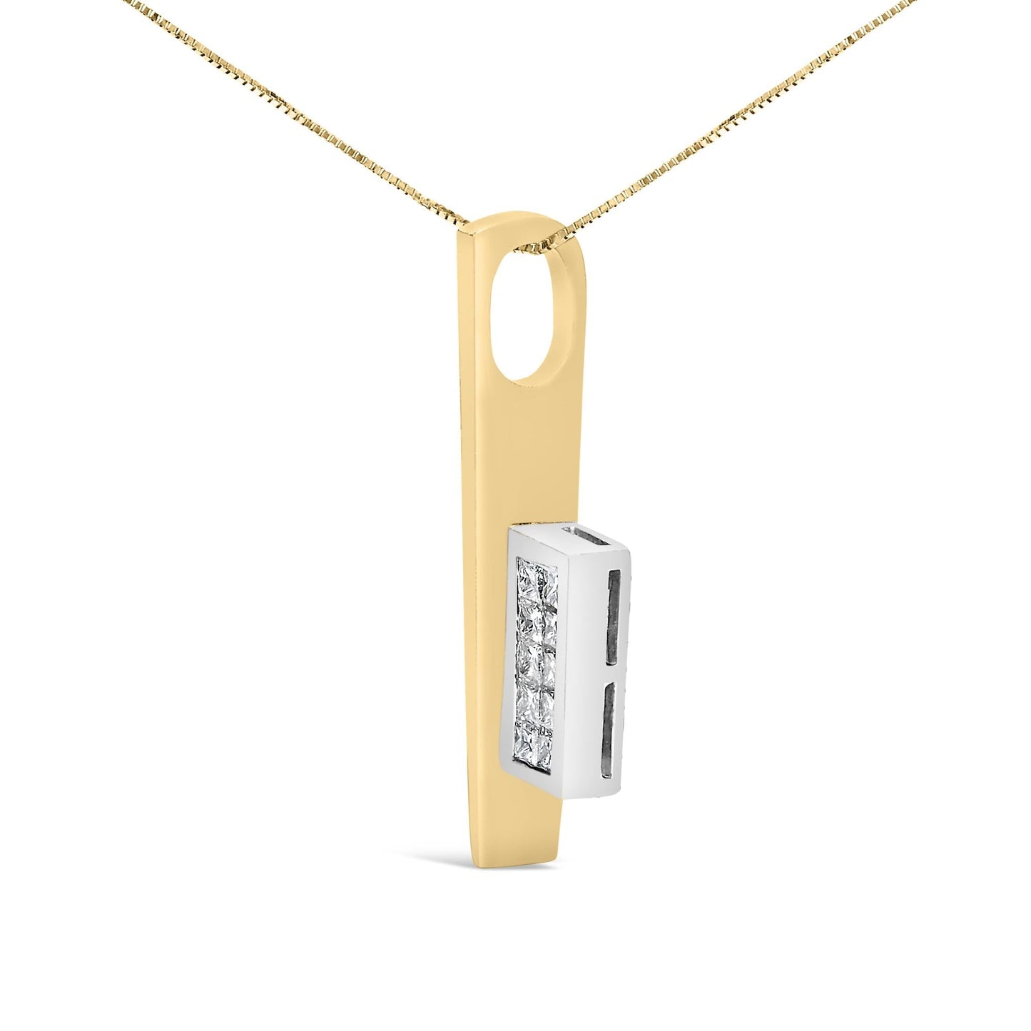 18K Yellow and White Gold 1 7/8 Cttw Princess Baguette Diamond Key Shaped 18" Pendant Necklace (H-I Color, SI1-SI2 Clarity)-3