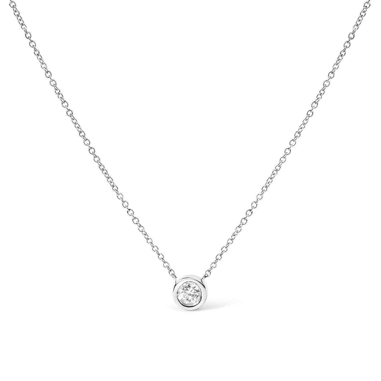 10K Gold 1/10 Carat Round Brilliant-Cut Diamond Modern Bezel-Set Solitaire 16"-18" Pendant Necklace-2