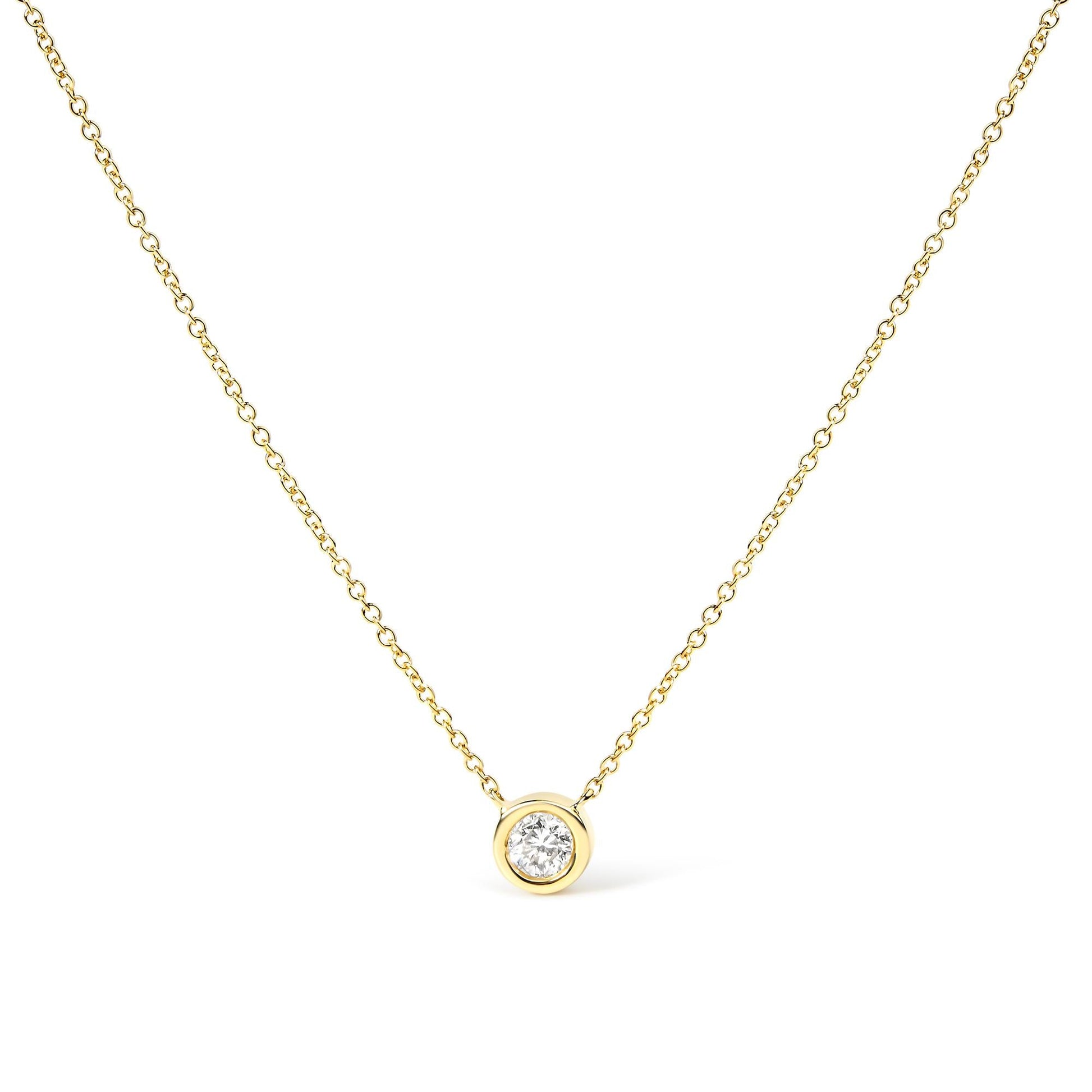 10K Gold 1/10 Carat Round Brilliant-Cut Diamond Modern Bezel-Set Solitaire 16"-18" Pendant Necklace-1