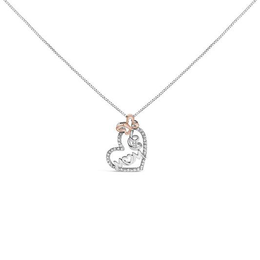 Two Tone .925 Sterling Silver 1/5 cttw Diamond "Mom" and Heart Pendant Necklace (H-I, I1-I2)-0