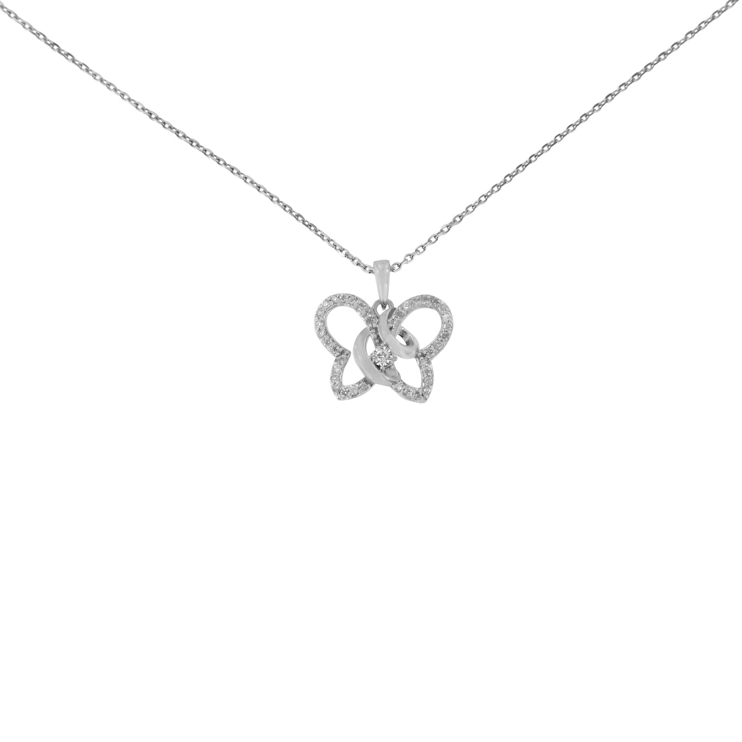 .925 Sterling Silver 1/4 cttw Prong-Set Diamond Butterfly 18" Pendant Necklace (H-I Color, I1-I2 Clarity)-1