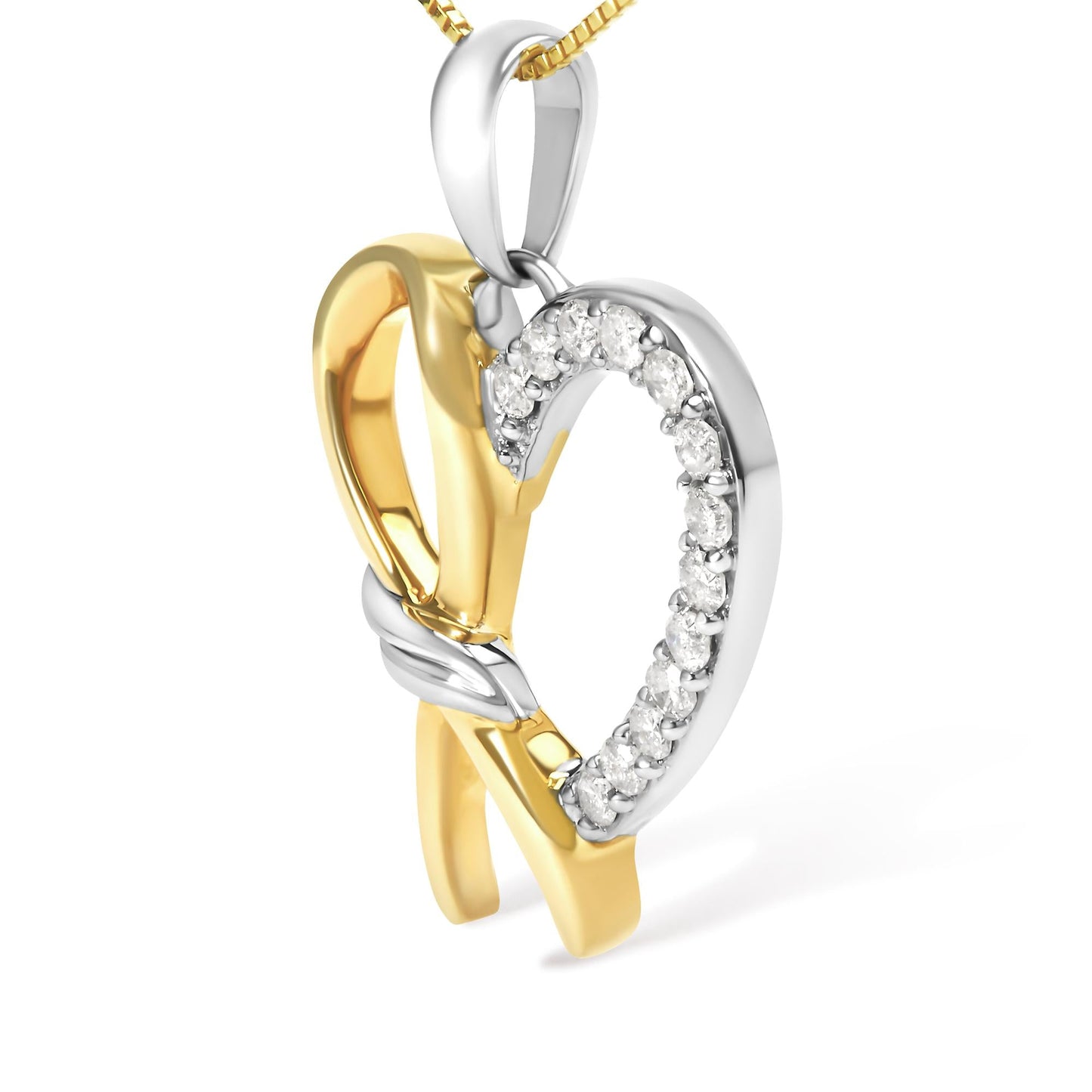 10K Yellow Gold Plated .925 Sterling Silver 1/5 Cttw Diamond Ribbon Heart Pendant Necklace (H-I Color, I2-I3 Clarity) - 18"-3