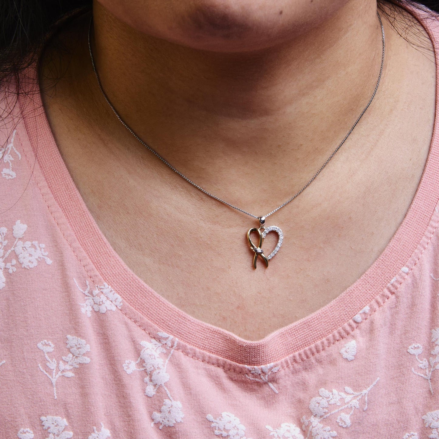 10K Yellow Gold Plated .925 Sterling Silver 1/5 Cttw Diamond Ribbon Heart Pendant Necklace (H-I Color, I2-I3 Clarity) - 18"-2