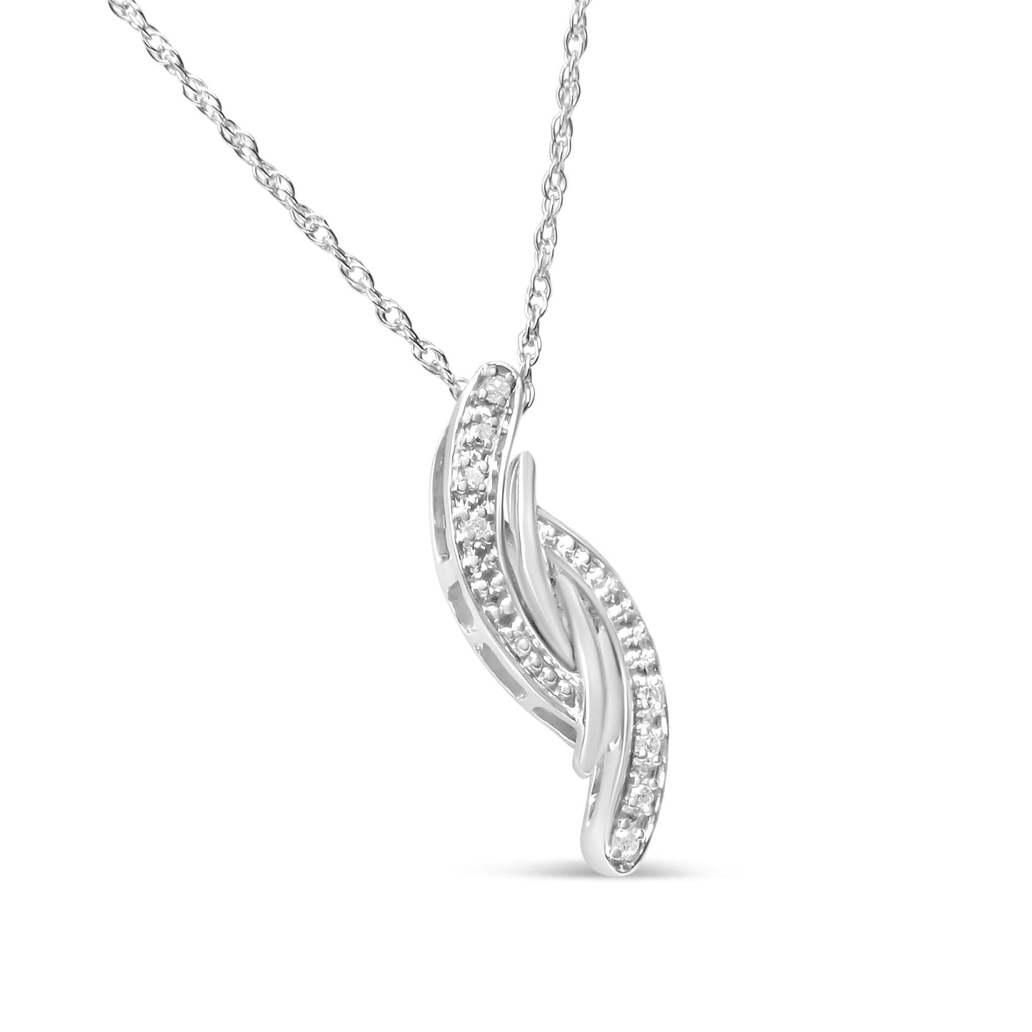 .925 Sterling Silver Diamond Accent Bypass Curve 18" Pendant Necklace (I-J Color, I3 Clarity)-3