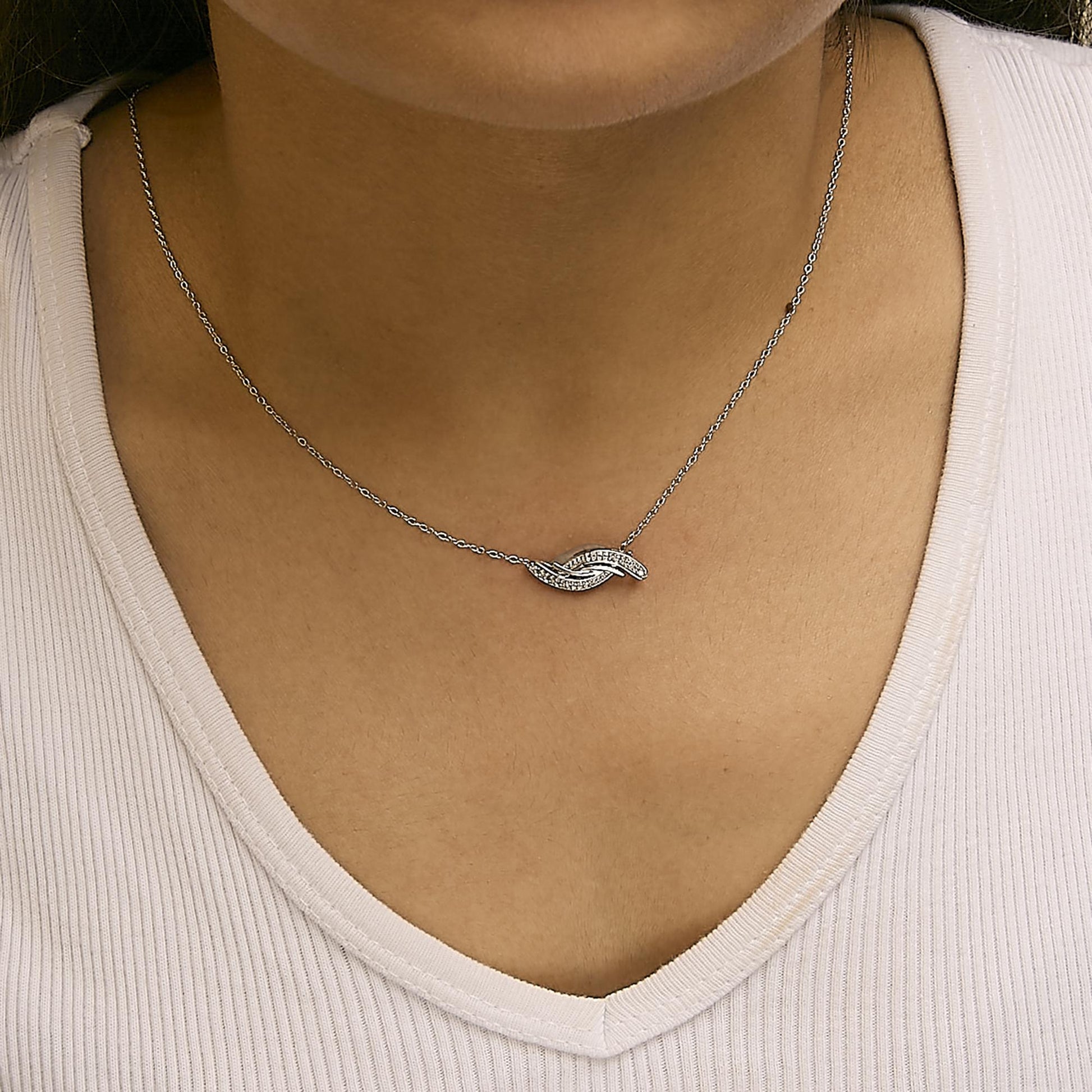 .925 Sterling Silver Diamond Accent Bypass Curve 18" Pendant Necklace (I-J Color, I3 Clarity)-2