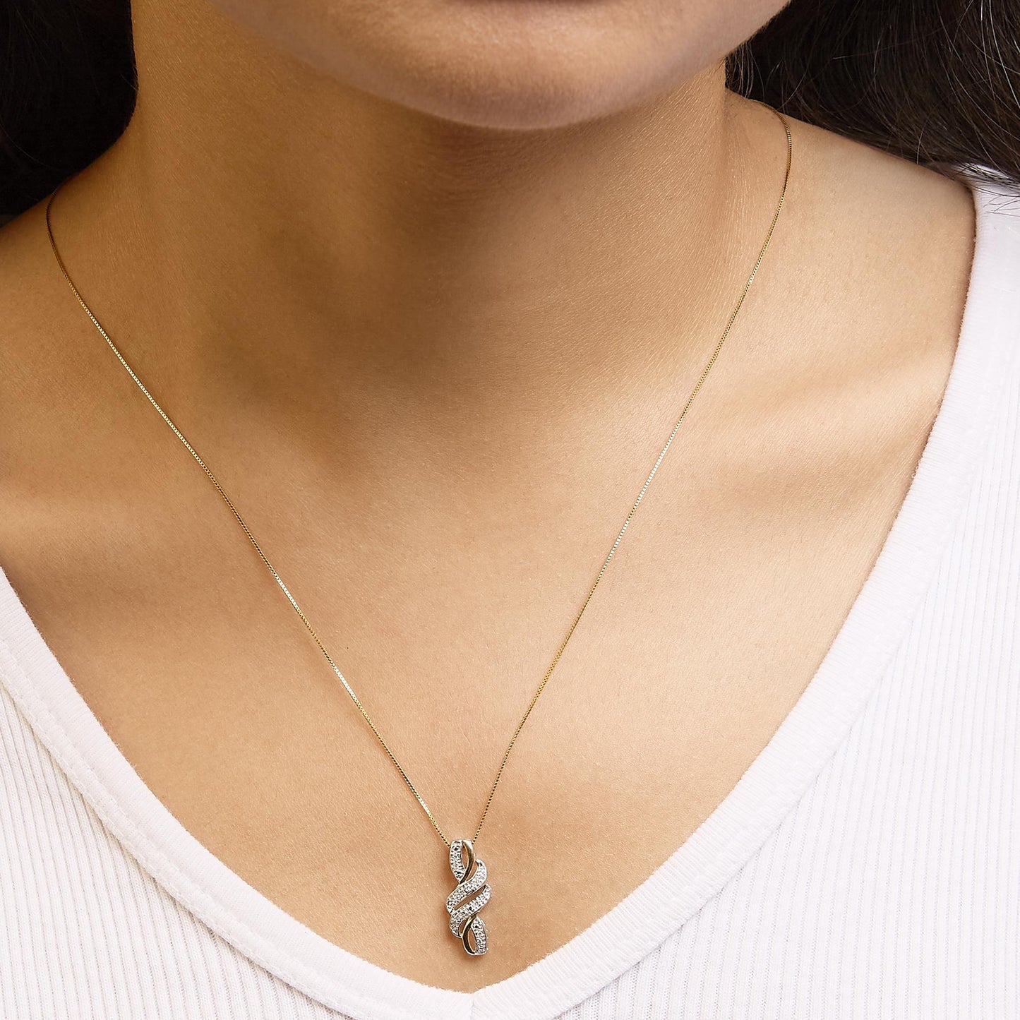10K Yellow Gold Plated .925 Sterling Silver 1/20 cttw Round Cut Diamond Swirl Pendant Necklace (H-I Color, I2-I3 Clarity)-2