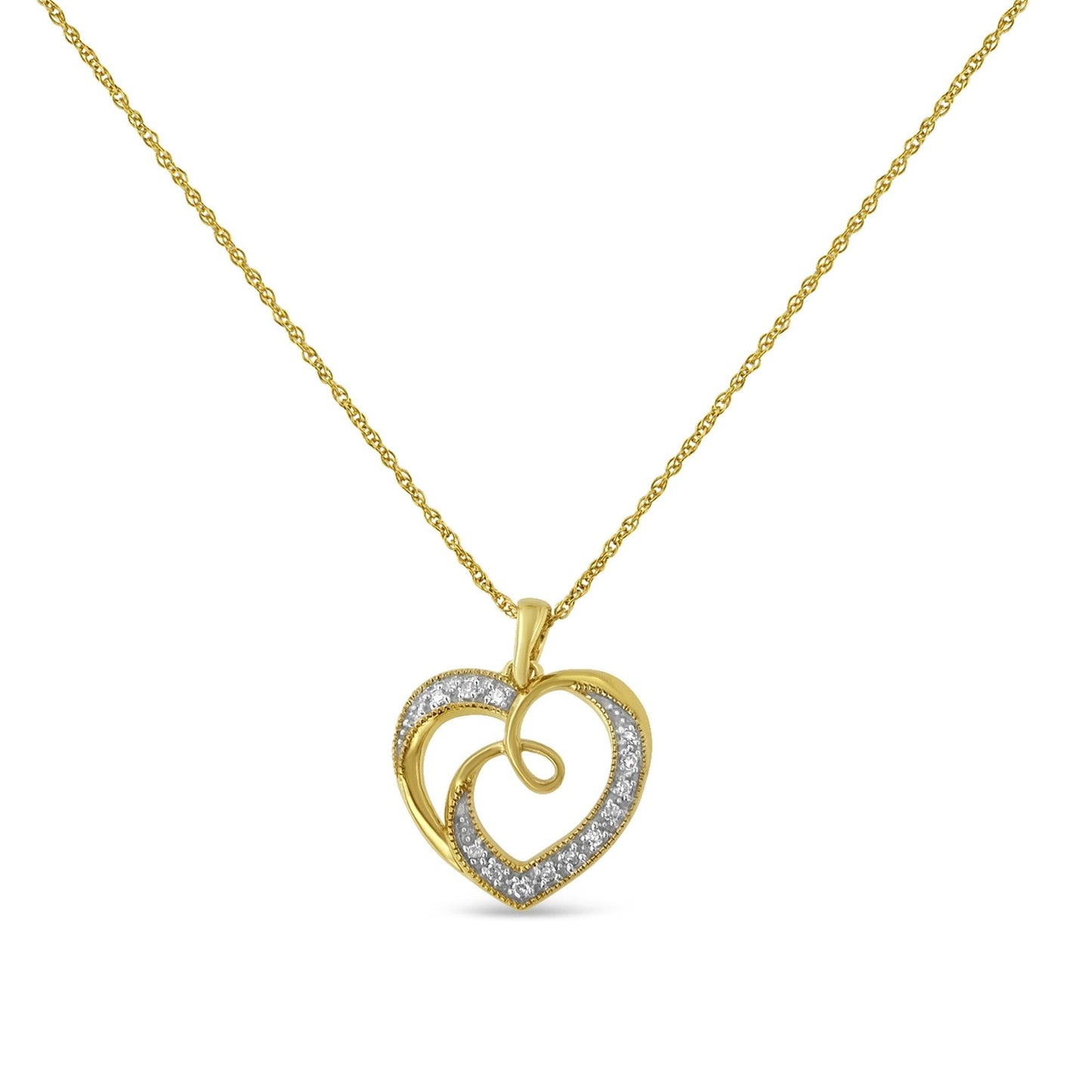 14K Yellow Gold Plated .925 Sterling Silver Diamond Accent Ribbon & Heart 18" Pendant Necklace (H-I Color, I2-I3 Clarity)-1