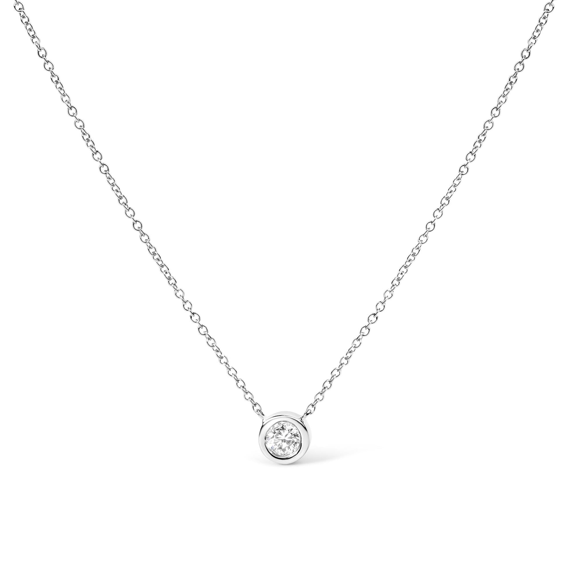 10K Gold Round Brilliant-Cut Diamond Modern Bezel-Set Solitaire 16"-18" Pendant Necklace (H-I Color, SI2-I1 Clarity)-9