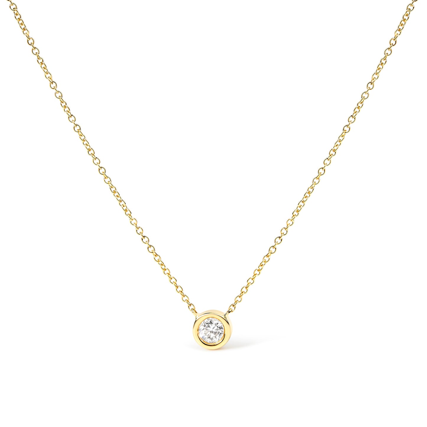 10K Yellow Gold 1/3 Carat Round Brilliant-Cut Diamond Modern Bezel-Set Solitaire 16"-18" Pendant Necklace (H-I Color, SI2-I1 Clarity)