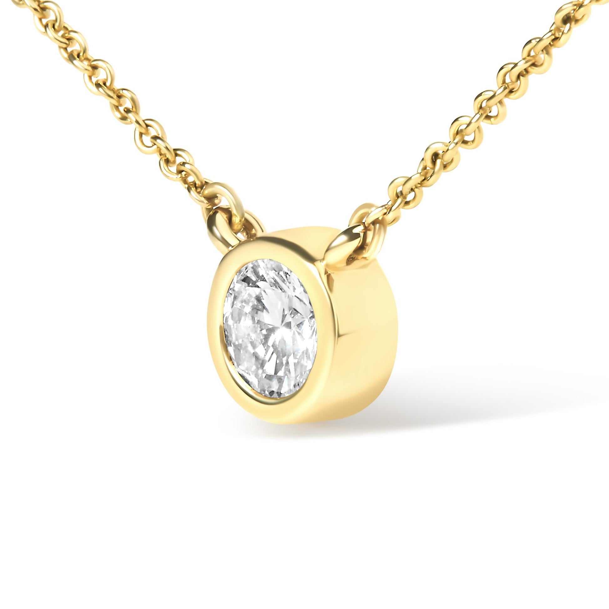 10K Yellow Gold 3/10 Carat Round Brilliant-Cut Diamond Modern Bezel-Set Solitaire 16"-18" Pendant Necklace (H-I Color, SI2-I1 Clarity)-3