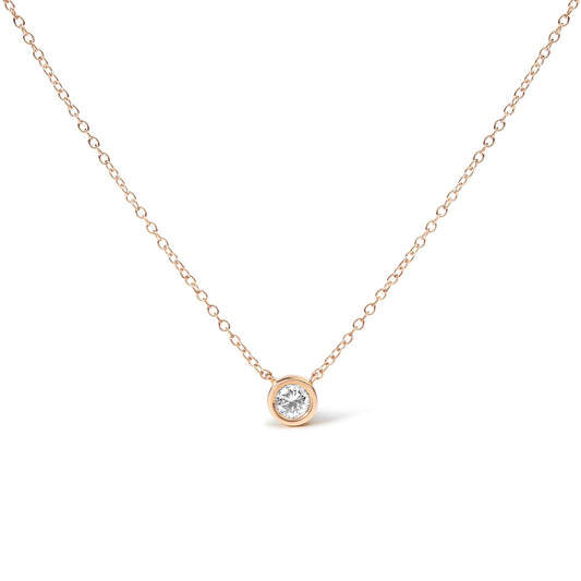 10K Rose Gold 1/2 Carat Round Brilliant-Cut Diamond Modern Bezel-Set Solitaire 16"-18" Pendant Necklace (H-I Color, SI2-I1 Clarity)-0