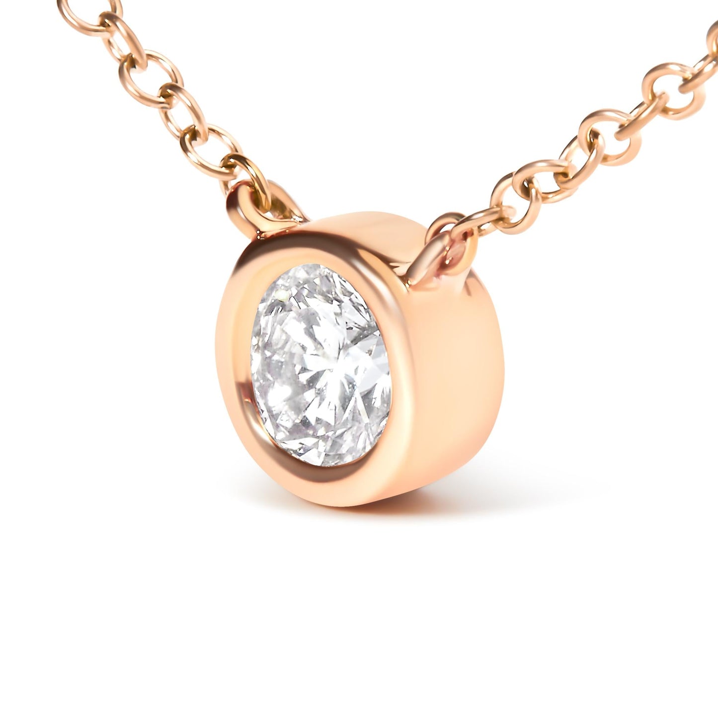 10K Rose Gold 1/2 Carat Round Brilliant-Cut Diamond Modern Bezel-Set Solitaire 16"-18" Pendant Necklace (H-I Color, SI2-I1 Clarity)-3