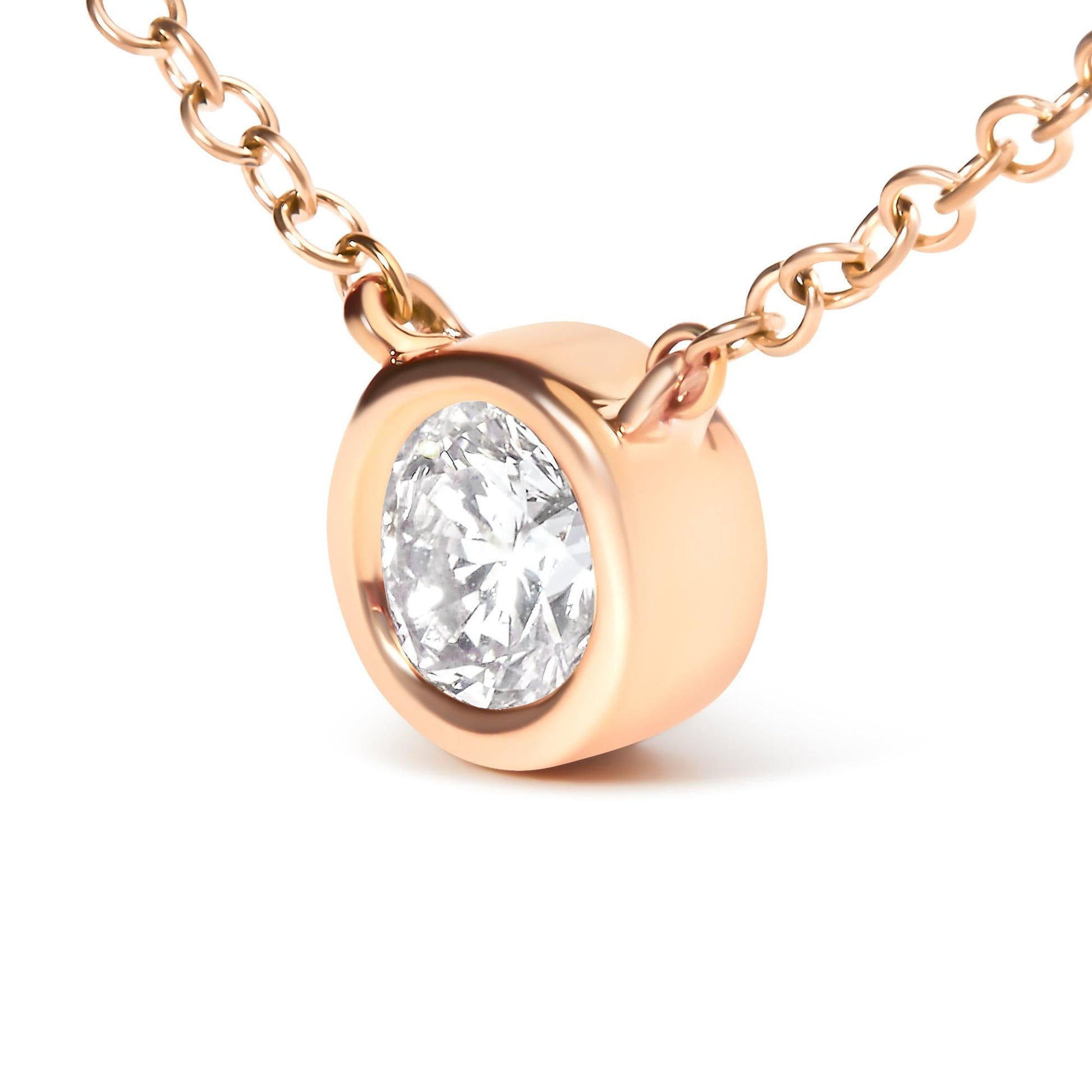 10K Rose Gold 1/2 Carat Round Brilliant-Cut Diamond Modern Bezel-Set Solitaire 16"-18" Pendant Necklace (H-I Color, SI2-I1 Clarity)-3