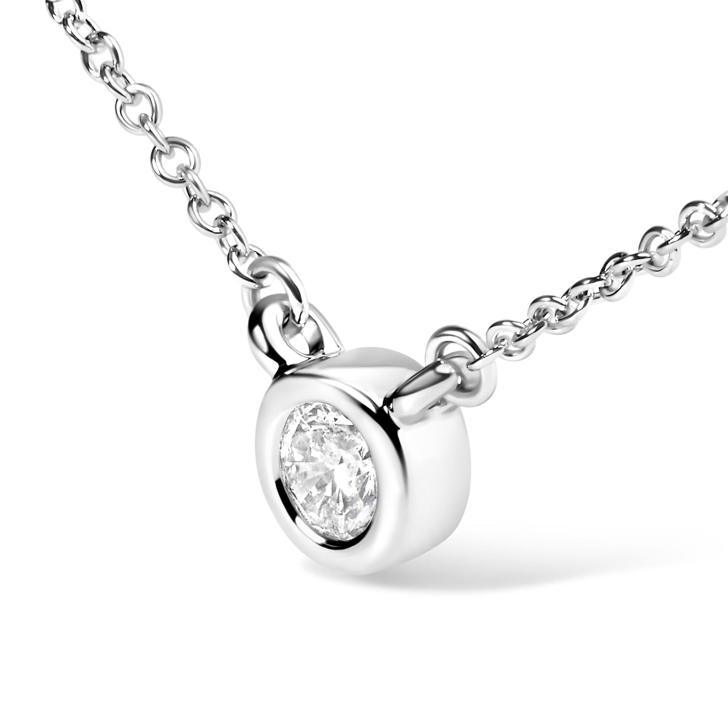 10K White Gold 1/2 Carat Round Brilliant-Cut Diamond Modern Bezel-Set Solitaire 16"-18" Pendant Necklace (H-I Color, SI2-I1 Clarity)-3