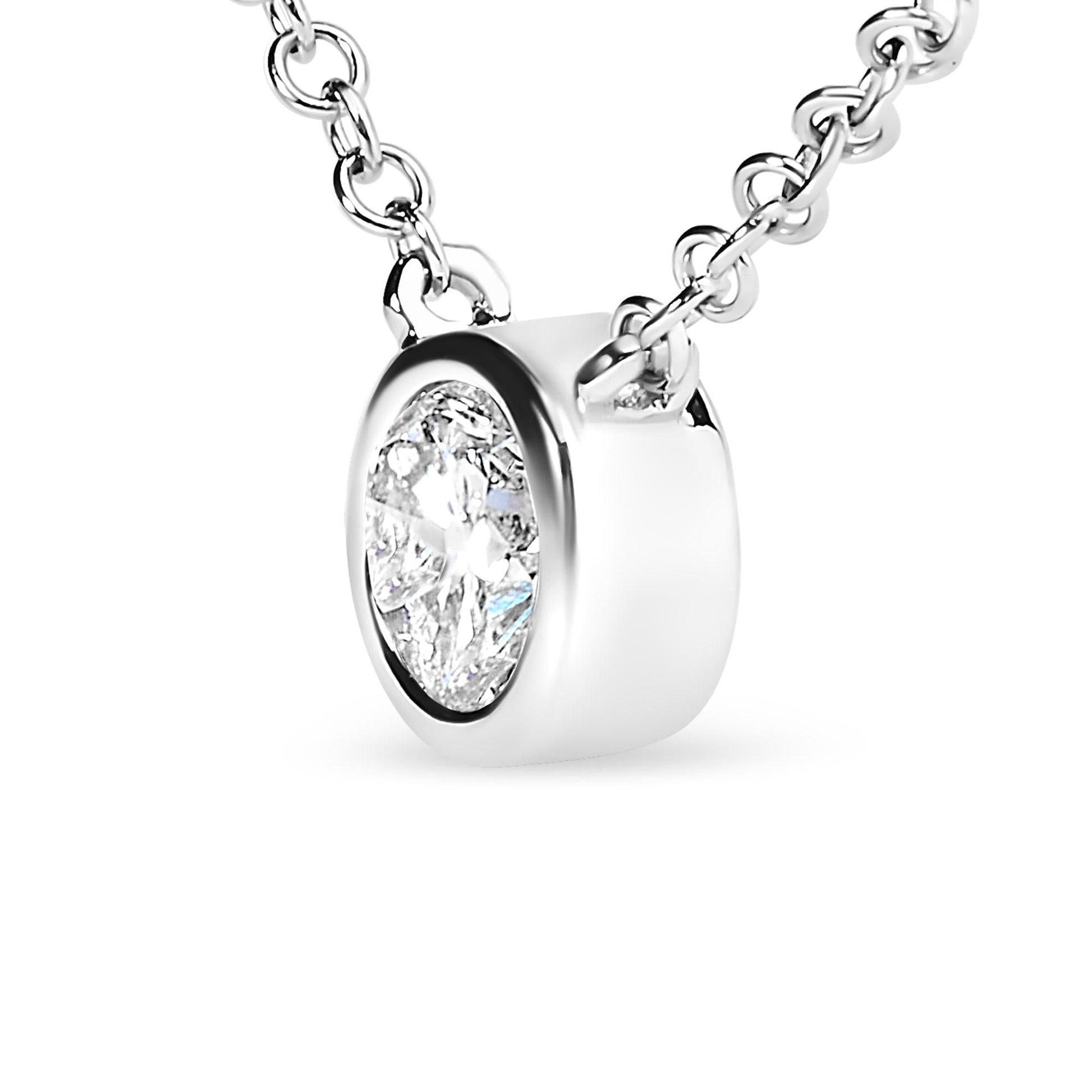 10K White Gold 1/2 Carat Round Brilliant-Cut Diamond Modern Bezel-Set Solitaire 16"-18" Pendant Necklace (H-I Color, SI2-I1 Clarity)-4