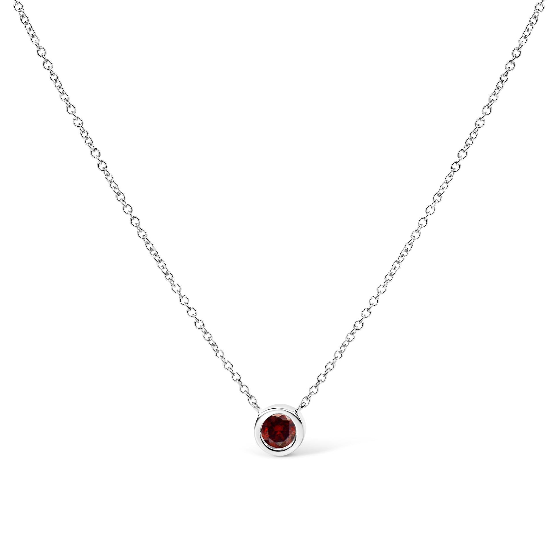 14K White Gold 1/2 Cttw Red Lab Grown Diamond Bezel-Set Solitaire 18" Pendant Necklace (Red Color, VS1-VS2 Clarity)-1