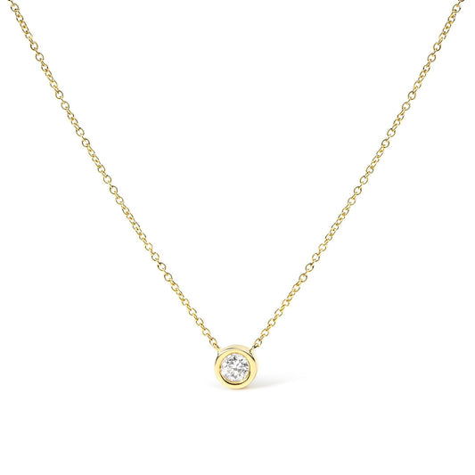 10K Yellow Gold 1/2 Carat Round Brilliant-Cut Diamond Modern Bezel-Set Solitaire 16"-18" Pendant Necklace (H-I Color, SI2-I1 Clarity)-0